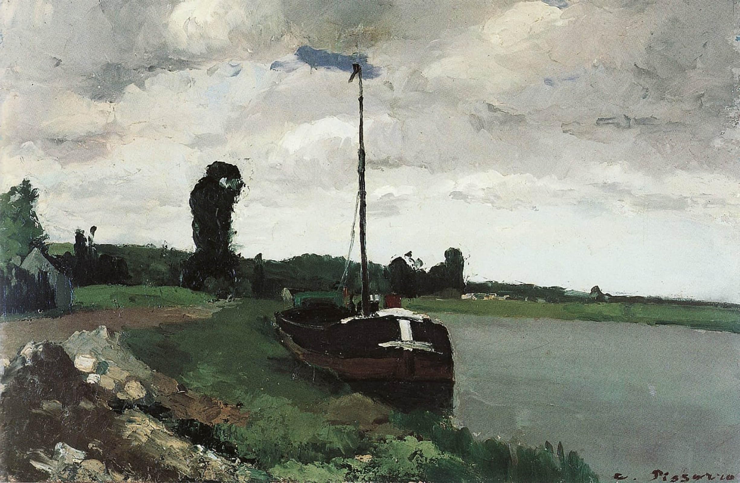 ARTXLXXBN Famous Painting Canvas Artwork Graffiti Print Riverside At Pontoise by Camille Jacob Pissarro Portrait Canvas Image for Home Decor 60x90cm