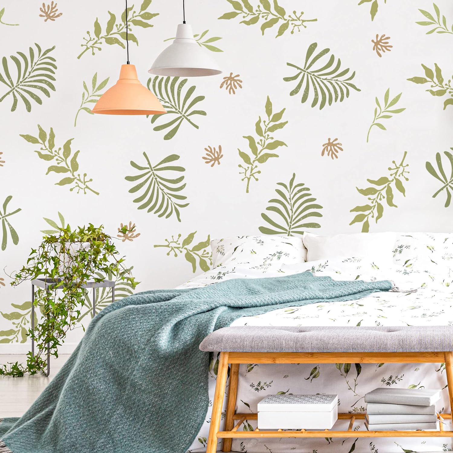 NAKLEO Floral Large Wall Painting Stencil 23,2" x37,4, Hand Painted Leaves Pattern, Reusable Plastic Flower Template, DIY Art and Craft Home Decor, Floor Wood Fabric Furniture