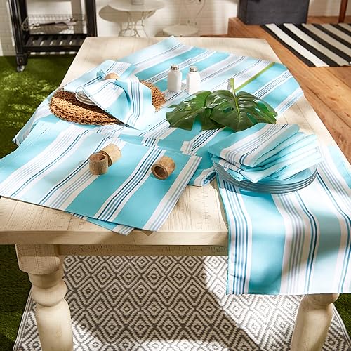 Miniatura 6 de DII Summer Stripe - Colección de mesa con cremallera para exteriores, multiusos, lavable a máquina, mantel, redondo de 60 pulgadas con cremallera,