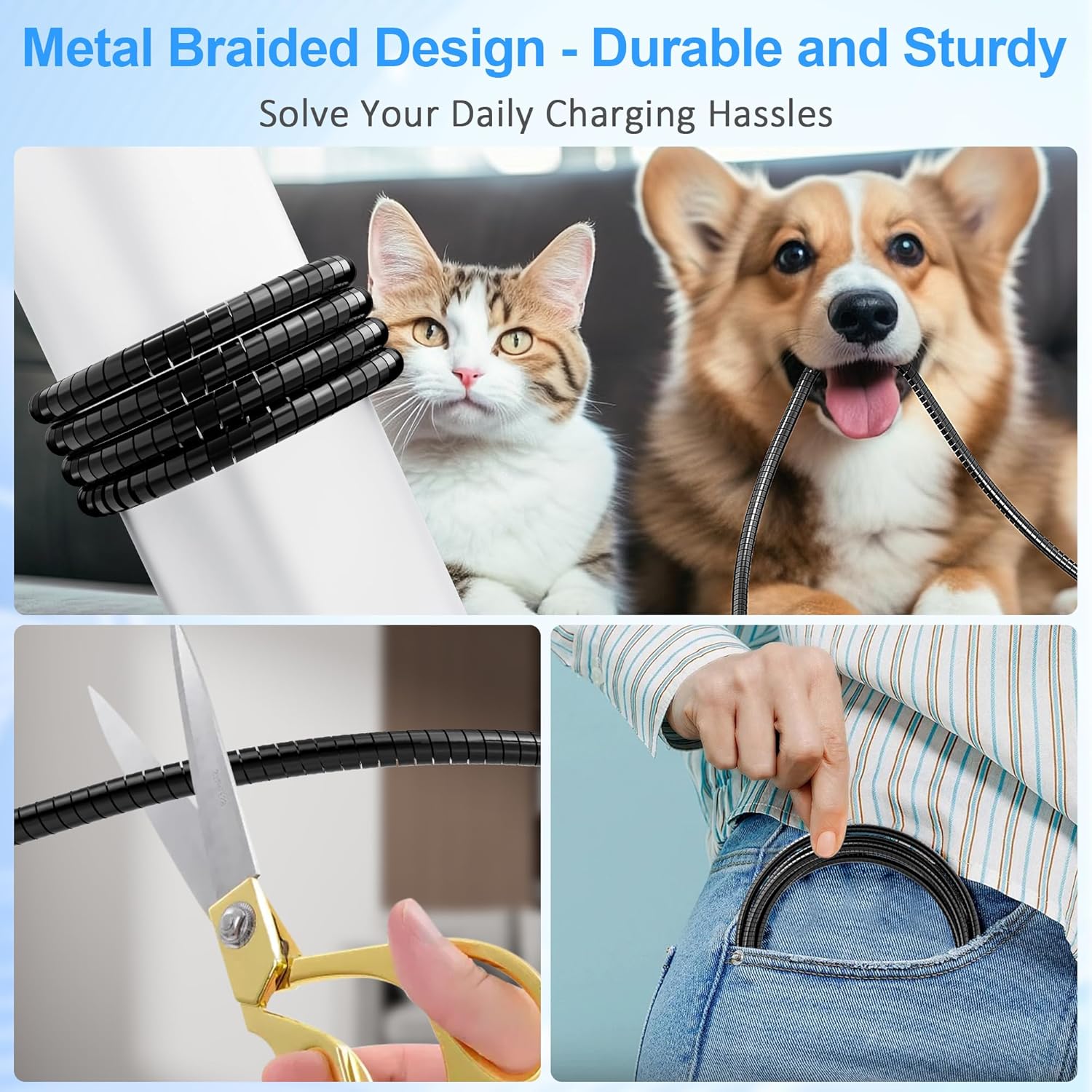 13FT USB C to USB C Cable, Cat/Dog Chew Proof Charger Cord, Long Metal Braided USB C Cable, 60W PD Fast Charging Type C Cable Compatible with iPhone 17/16/15, Galaxy S24/S25, iPad, MacBook, Pixel