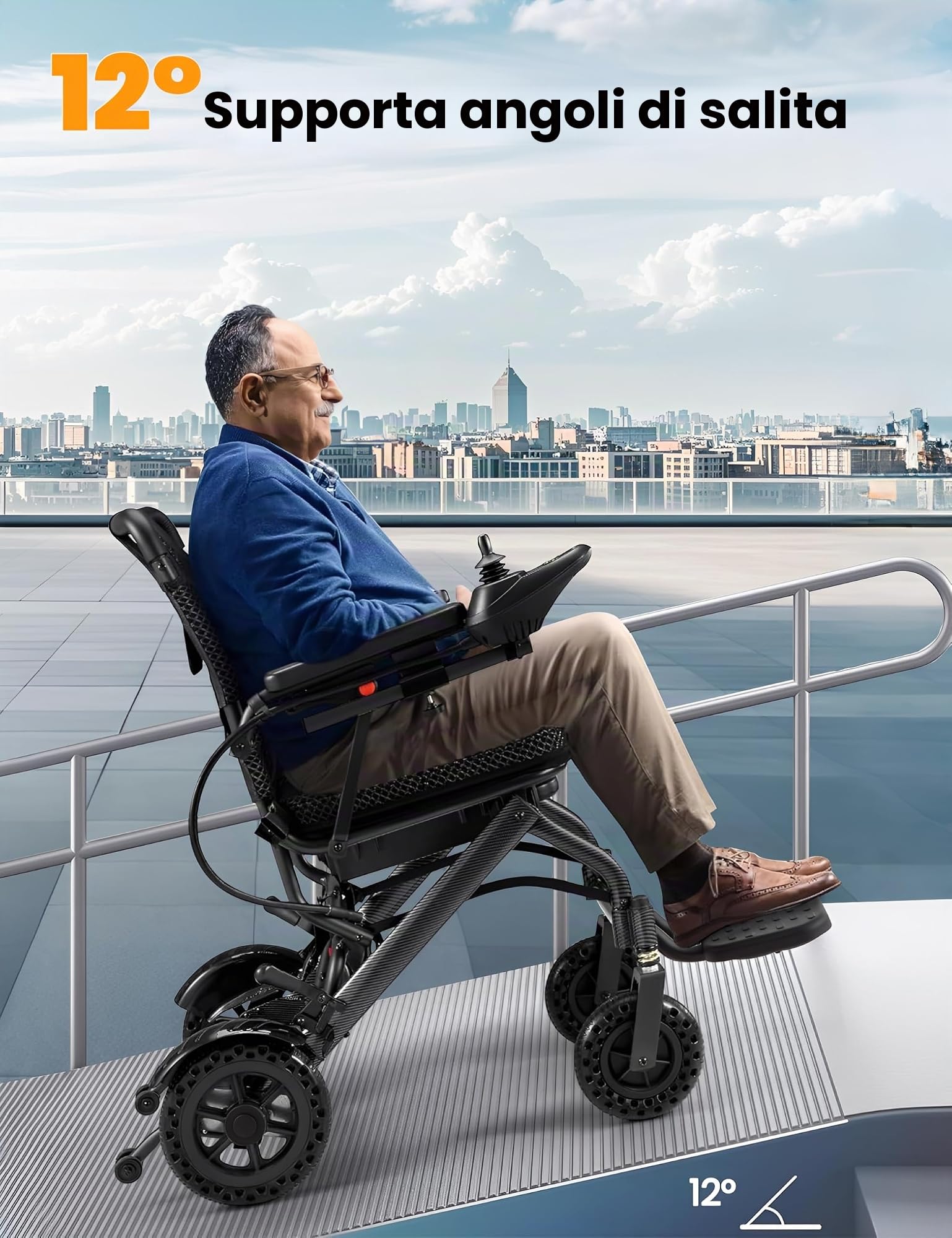 Scooter elettrico per sedia a rotelle, sedie a rotelle elettriche per adulti, pieghevole, con batteria al litio rimovibile da 10 Ah e potente motore da 500 W, portata 20 km, design compatto e adatto