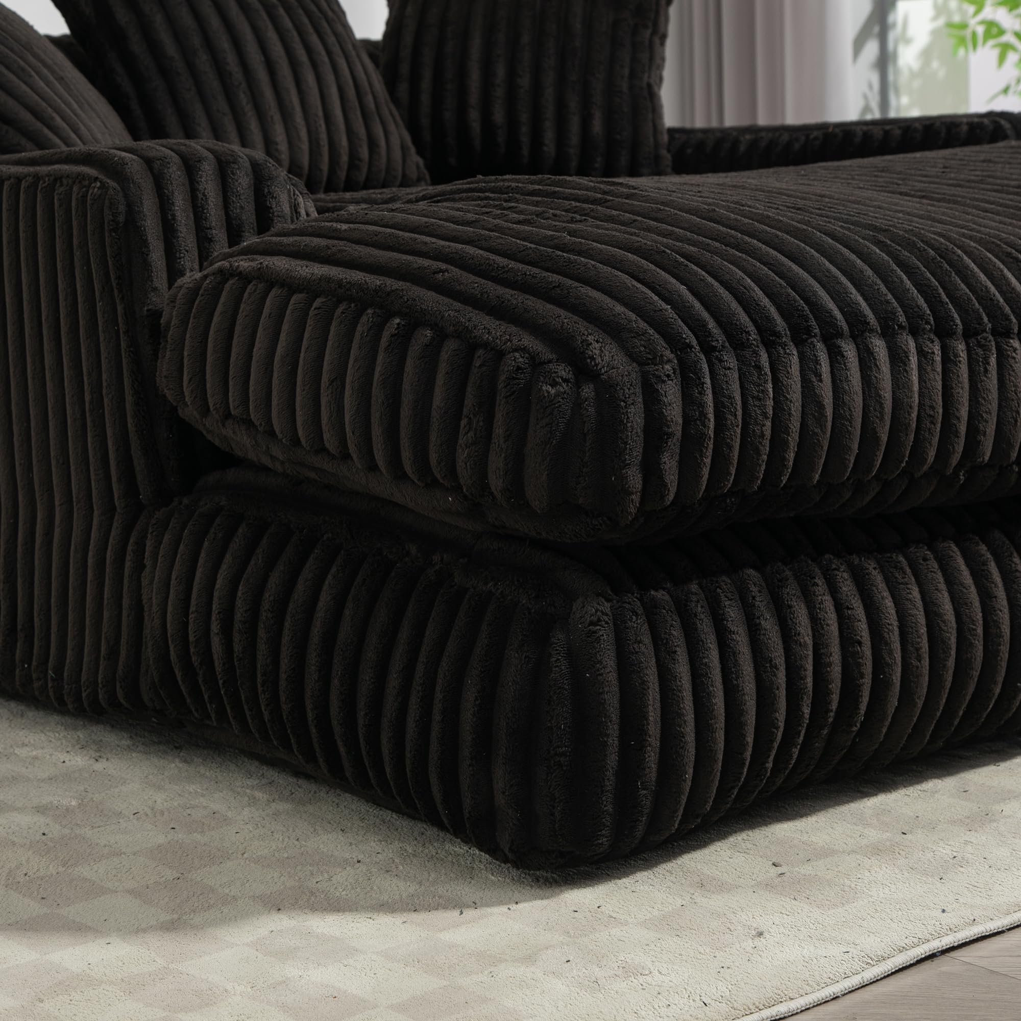 Lexiou Moderne corduroy slaapbank, cloudbank met 3 zachte kussens, comfortabele eenzits-vloerbank voor woonkamer, woning, kantoor (grijs