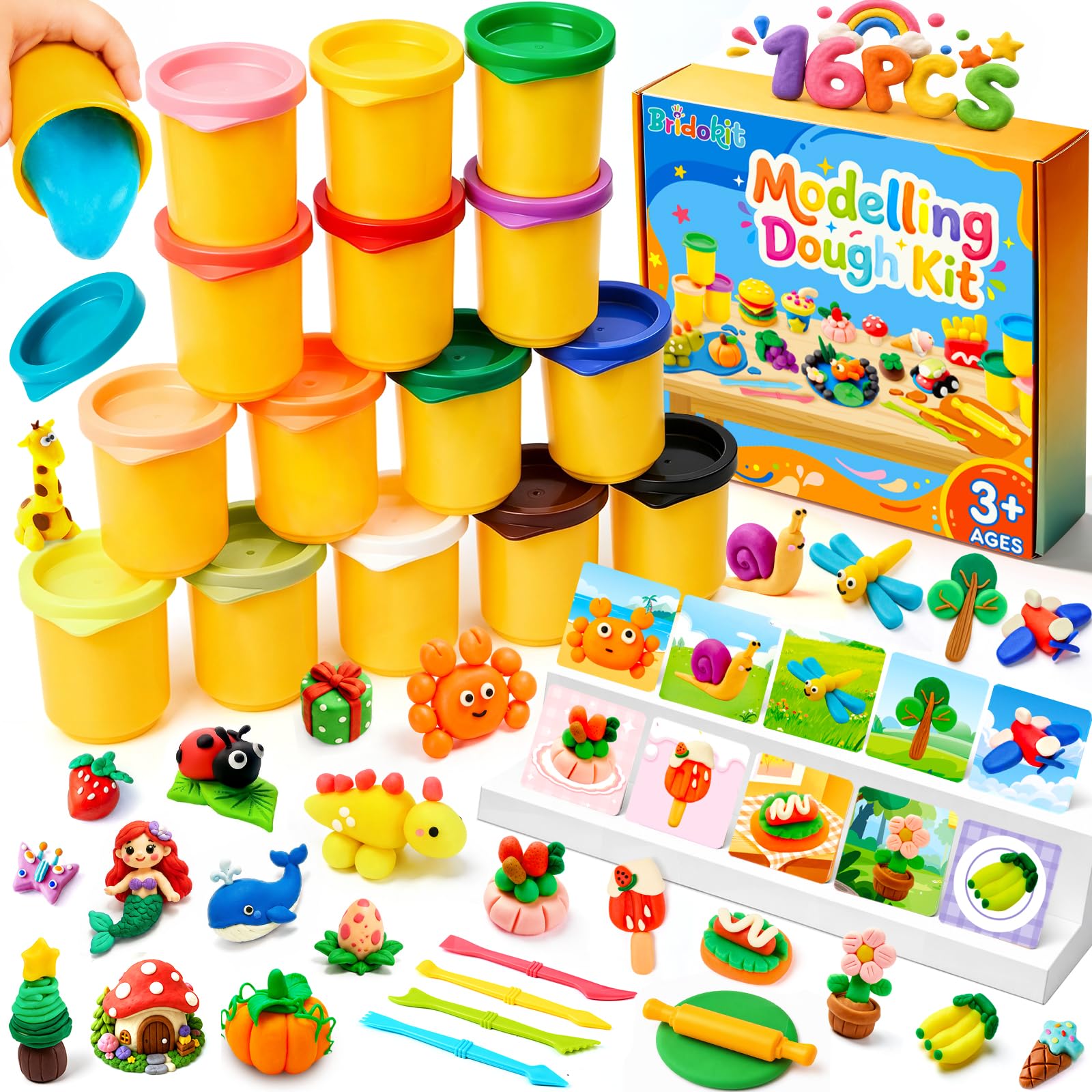 16 Pcs Color Playdough Set, Non-Toxic Plasticine for 3+ Year Old (50g/Tins)