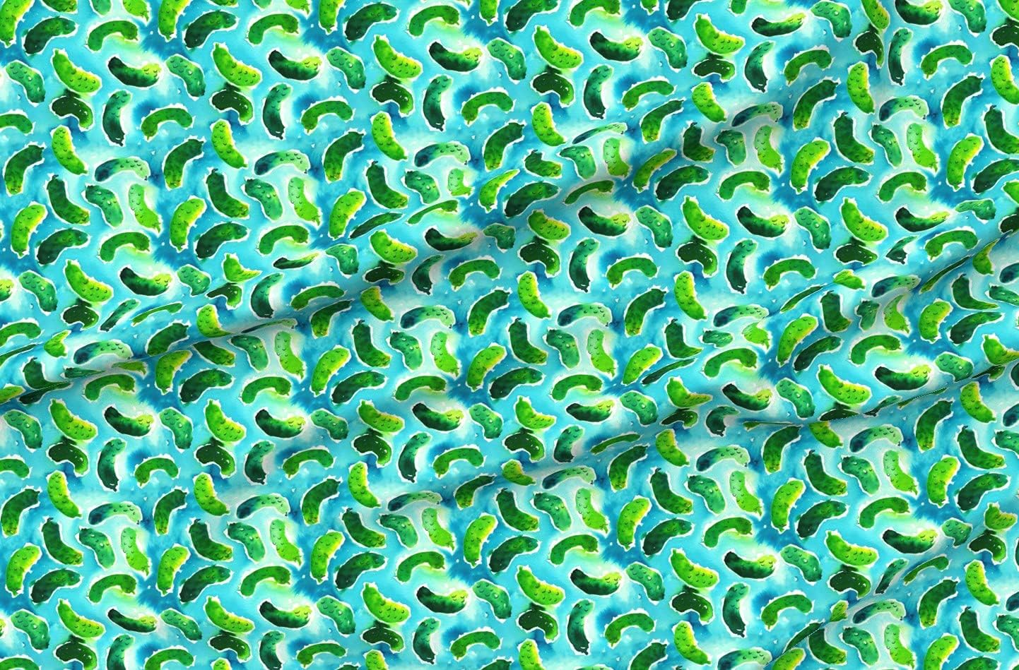 Spoonflower Fabric - Pickle Pickles Pickled Cucumbers Jars Watercolor Green Kitchen Decor Printed on Minky Fabric by The Yard - Sewing Baby Blankets Quilt Backing Plush