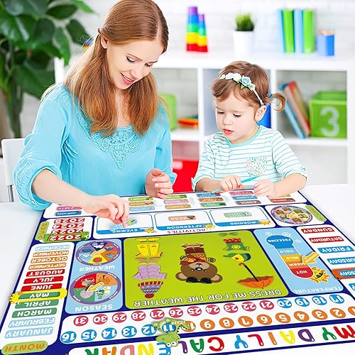 Miniatura 4 de My Daily Calendar - Tabla de fieltro para niños, calendario preescolar para aula, centro de aprendizaje de 3.5 pies, tiempo en círculo, todo sobre