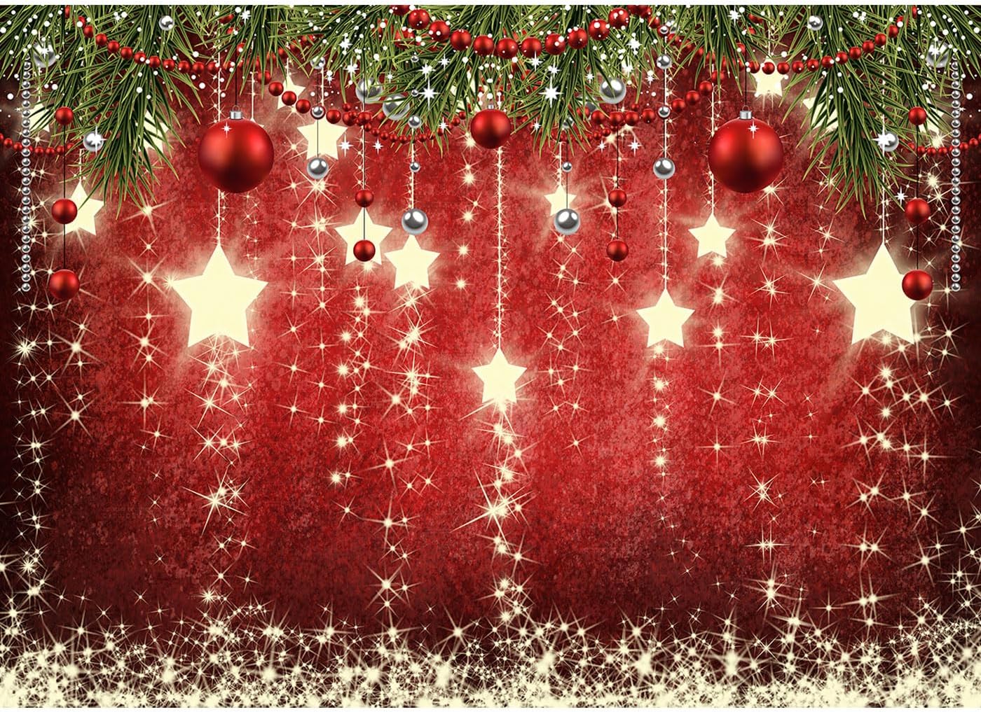 9x6ft Red Christmas Backdrop with Sparkling Stars - Perfect for Photography & Photoshoots