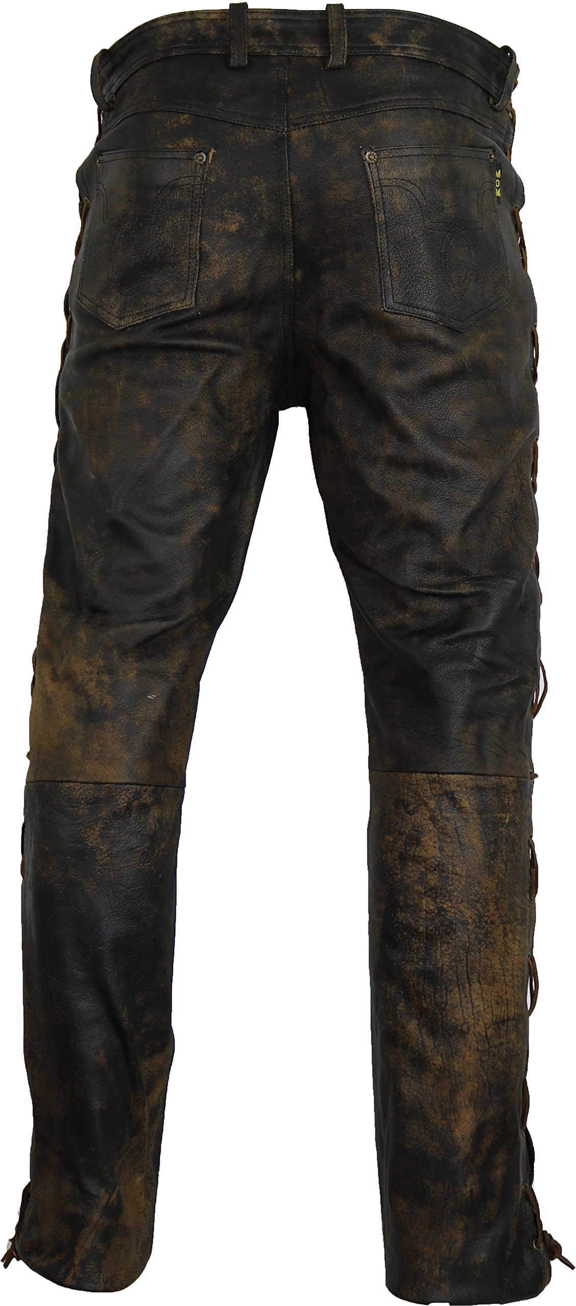 MDM Lederhose an den Seiten geschnürt in braun Bikerjeans Lederjeans Rockerhose Western Lederhose