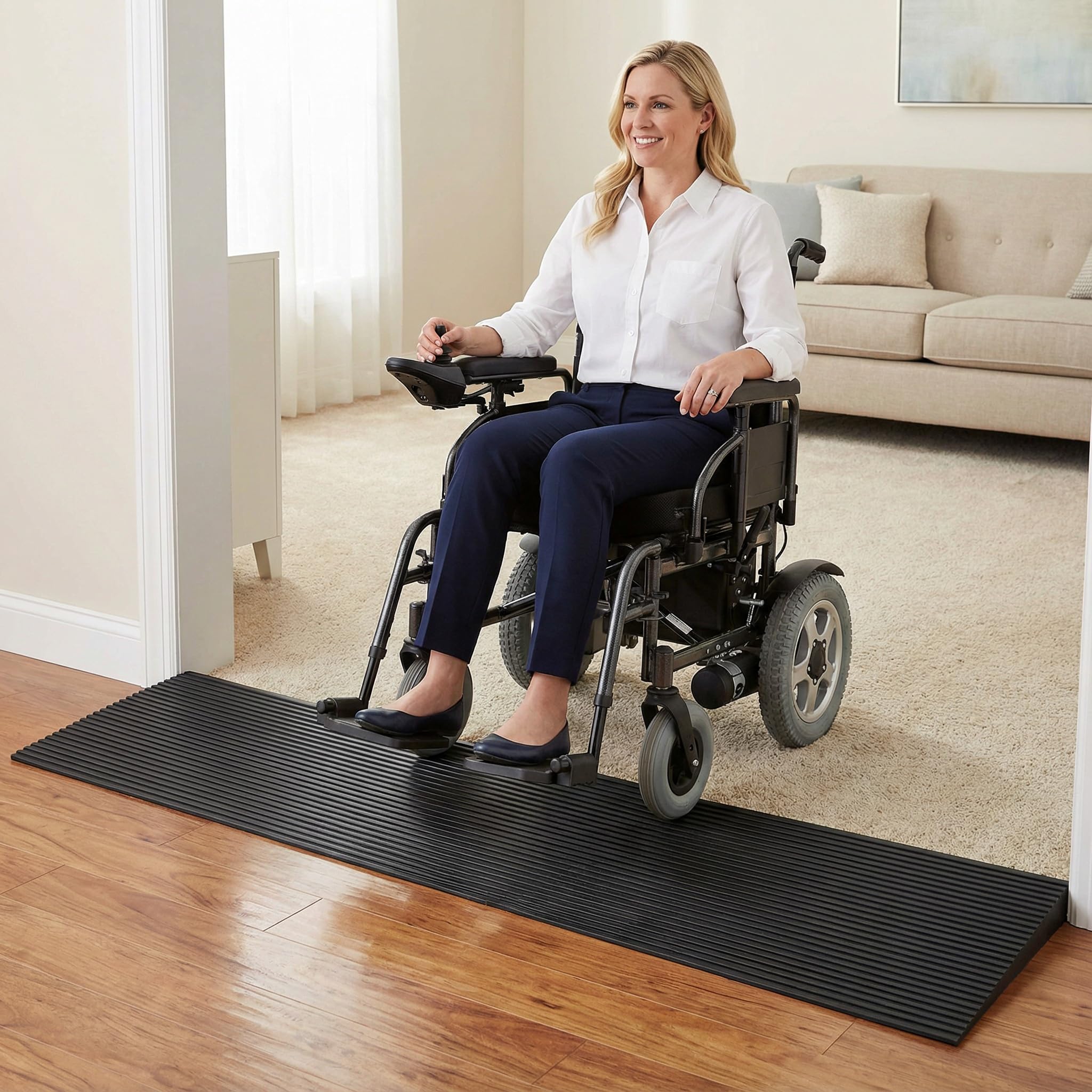 Rampa per soglia da 4,6 cm, larga 89,9 cm, in gomma antiscivolo, per porte e vialetti, pianerottoli rialzati per sedie a rotelle, scooter, deambulatori e sedie elettriche