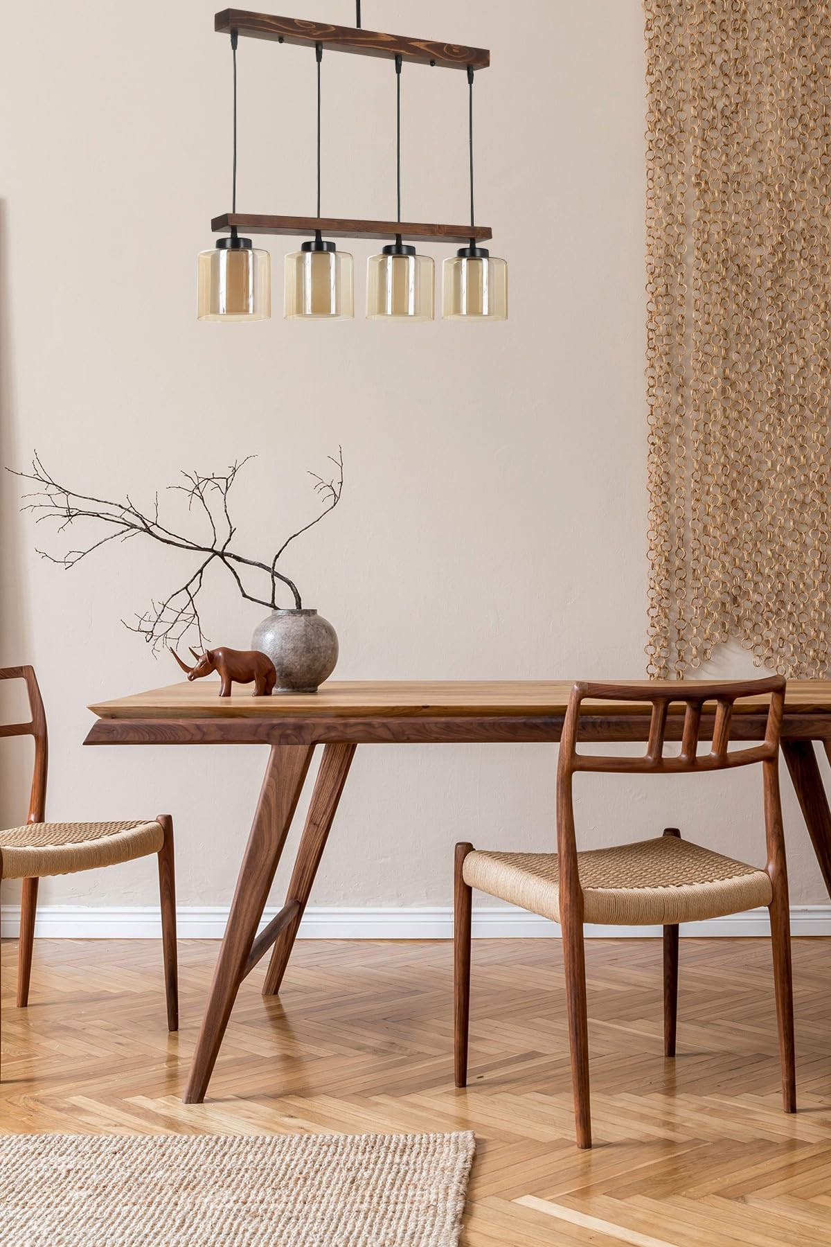 Rustic Wooden Chandelier, Vintage Design, 15 cm Diameter, 80 cm Height, Adjustable, E27 Socket, Max 40 W, Electrostatic Oven Dried Paint, Perfect for Country Homes