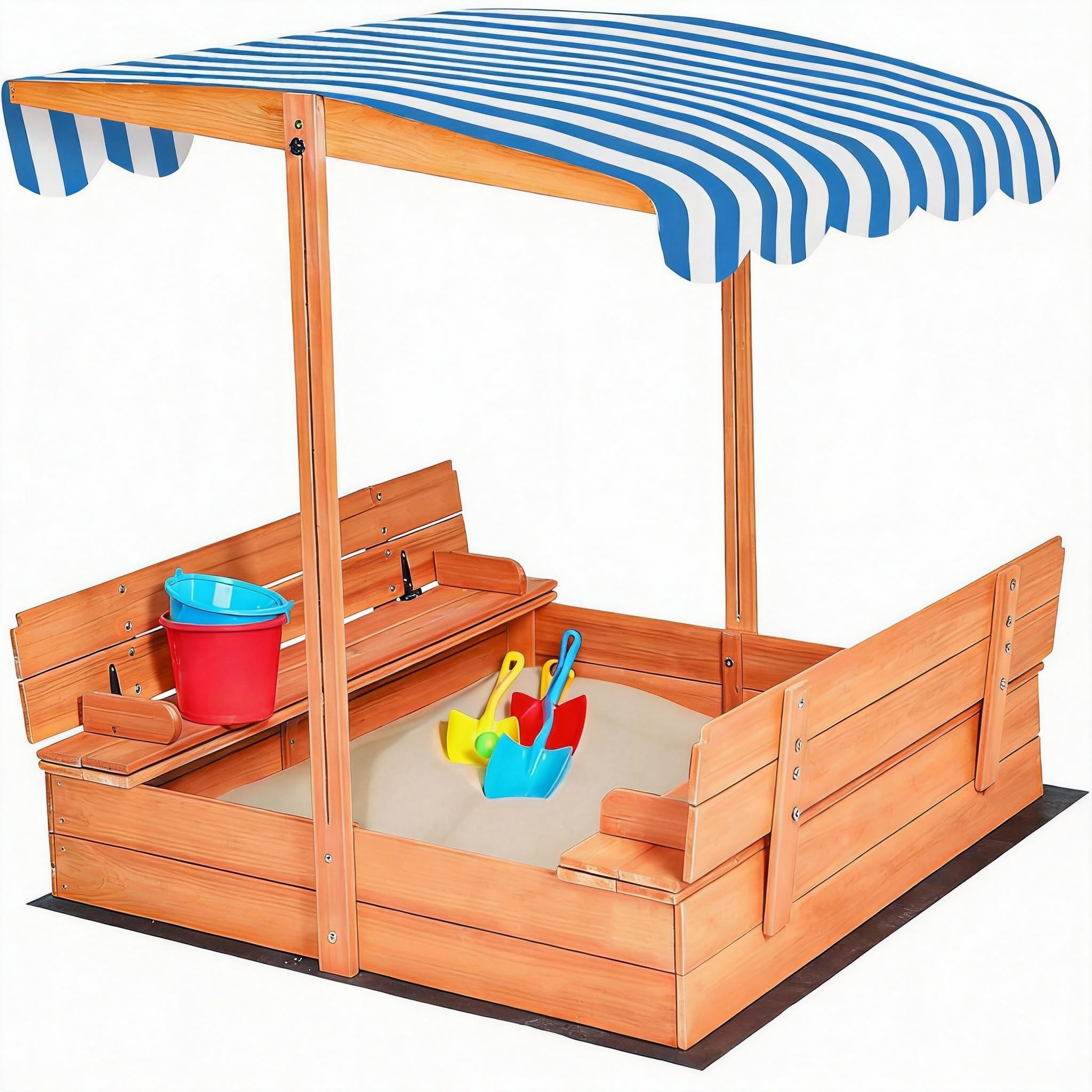 Amazon.com: Kids Wooden Sandbox with Cover, Foldable Bench Seats