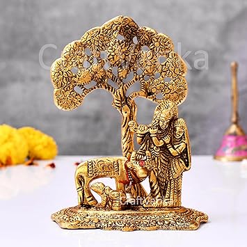 CraftVatika Radha Krishna with Cow Calf Statue Murti Idol