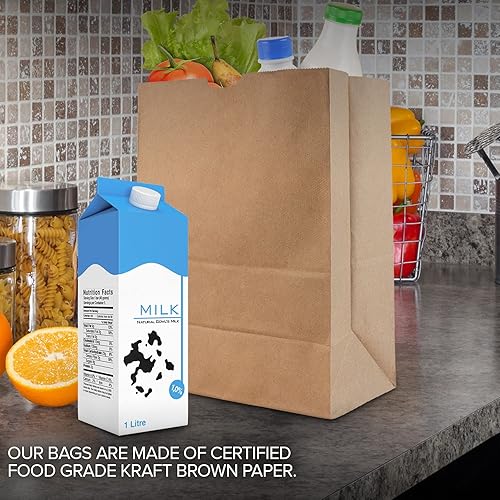 Vista 7 de Stock Your Home Bolsas de papel kraft marrón de 52 libras (50 unidades) – Bolsas de comestibles grandes a granel para compras