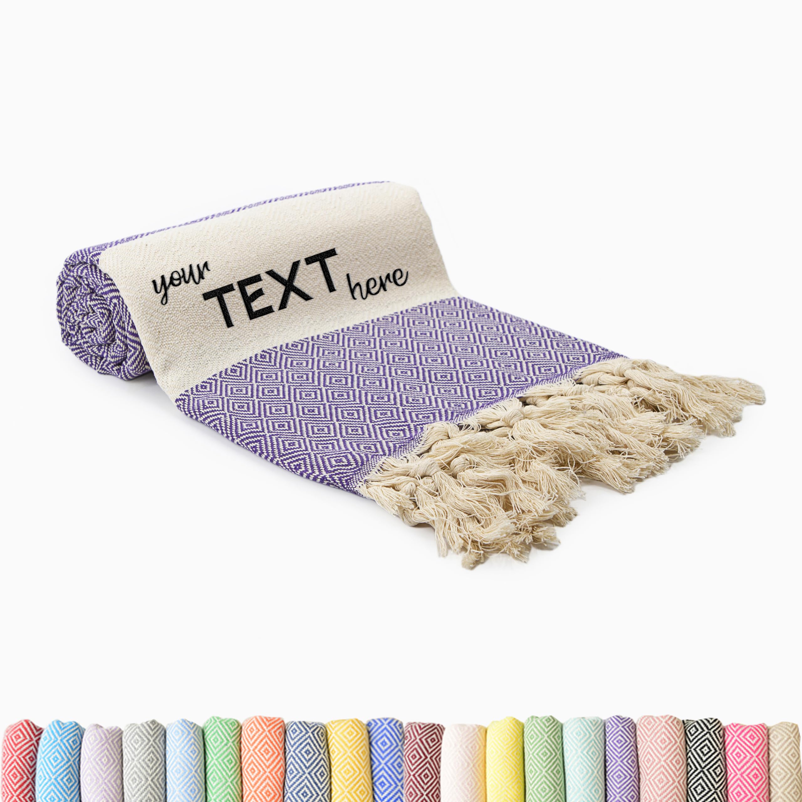 Turkish Beach Towel, Personalized Gifts, Oversized Lighweight Yoga Blanket, Travel Friendly, Custom Embroidered Bath Towels for Kids and Adults (