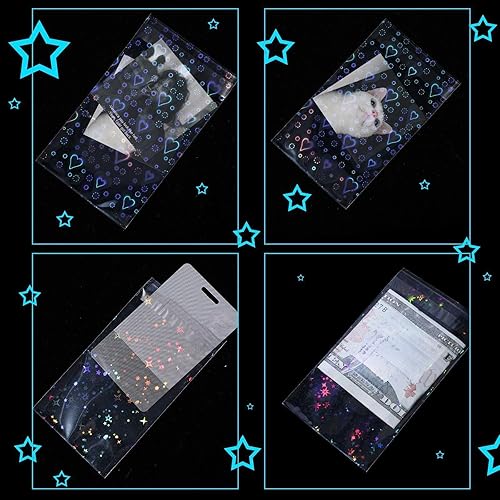 Miniatura 5 de Tinlade 200 fundas holográficas para tarjetas fotográficas Kpop con destello láser, diseño de corazón de estrella, piedras preciosas de cristal,