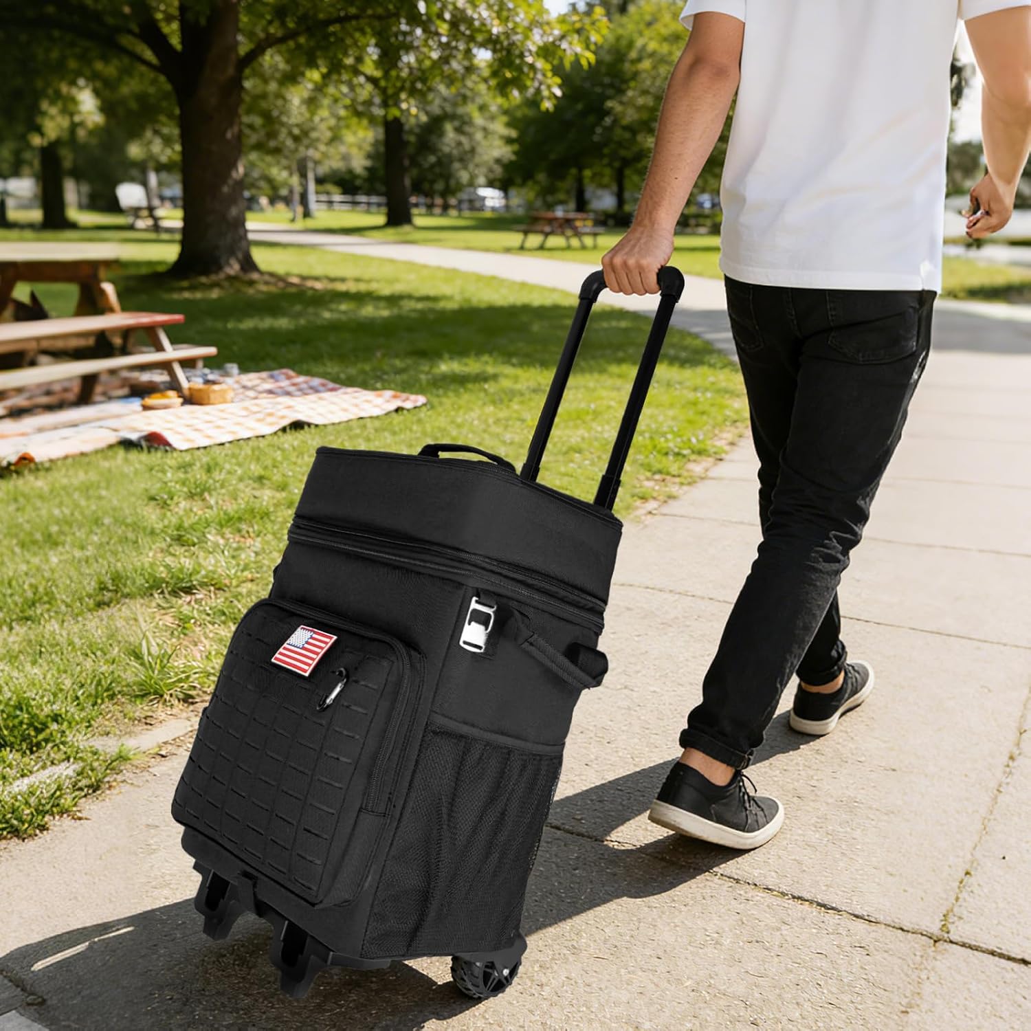 Rolling Cooler with Wheels, Portable Ice Chest for Camping, Picnics, Beach, Tailgates
