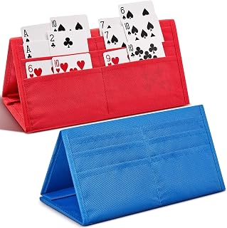 2 Pcs Foldable Card Holders for Playing Cards Hands Free Playing Card Holder Game Playing Card Rack Tray for Bingo Adults, Holds 40 Cards Each, Red and Blue