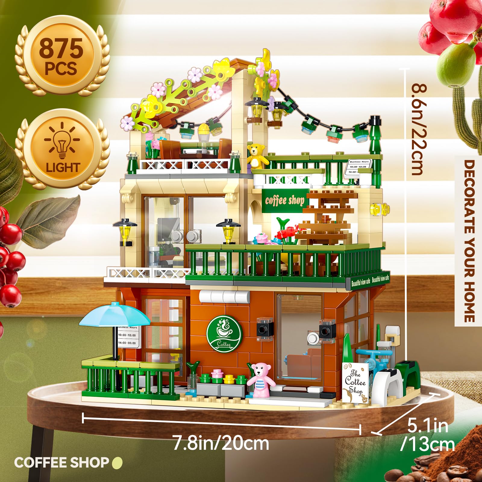 Juego de construcción 3 en 1 Street View Coffee Shop de ciudad, compatible con City House Modular Simulación Arquitectura Juguete de construcción con luces LED, regalo para adultos y niñas niños 3