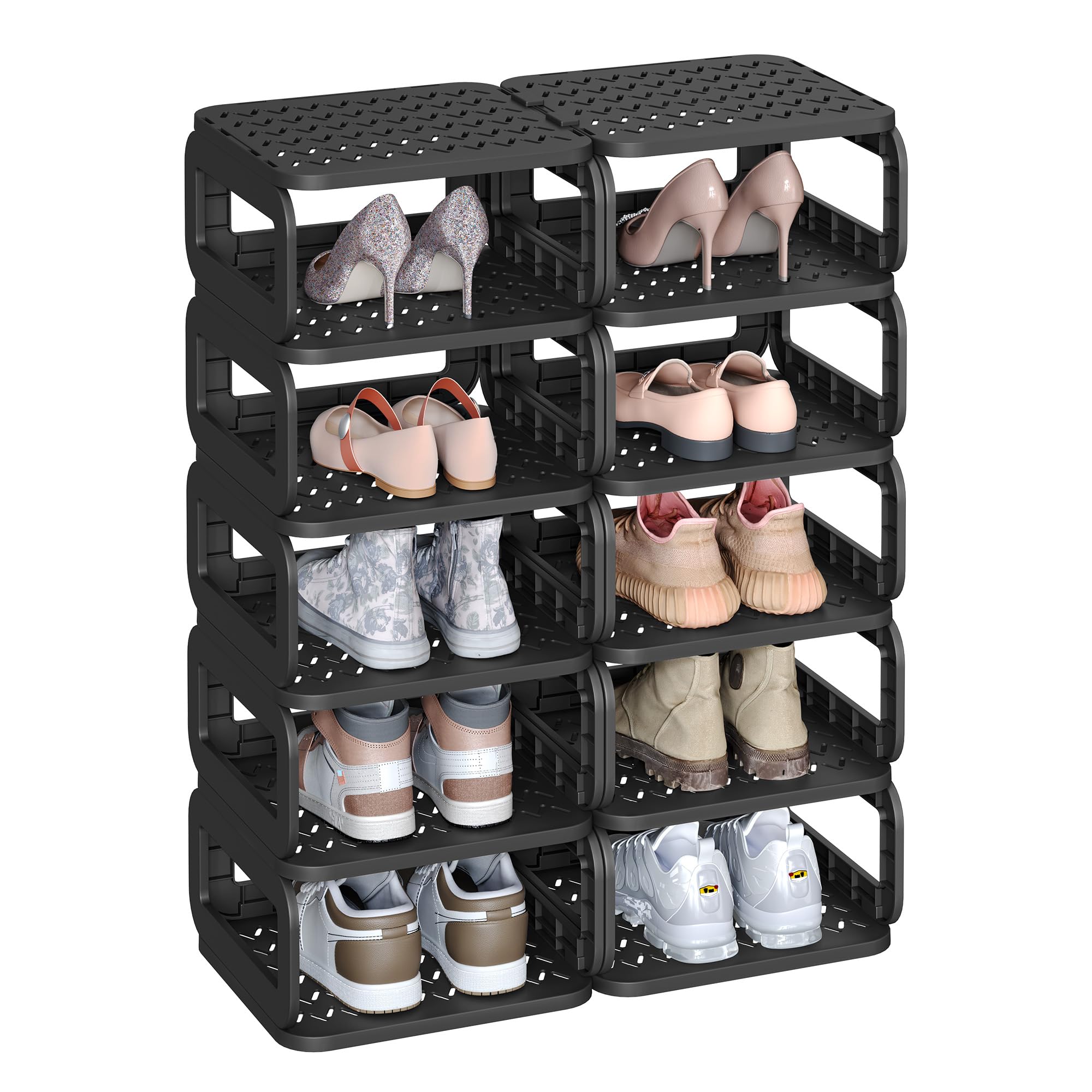 SONGMICS Shoe Rack, Shoe Organizer, 12 Shelves, Shoe Storage, Narrow Shoe Shelf, Open Shelf for Entryway, Living Room, Bathroom, Space-Saving, Ink Black ULPC038B01