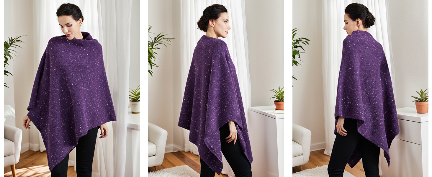 Strick Poncho Damen Elegant - Boho Umhang Mit Cashmere Feeling In Großen Größen