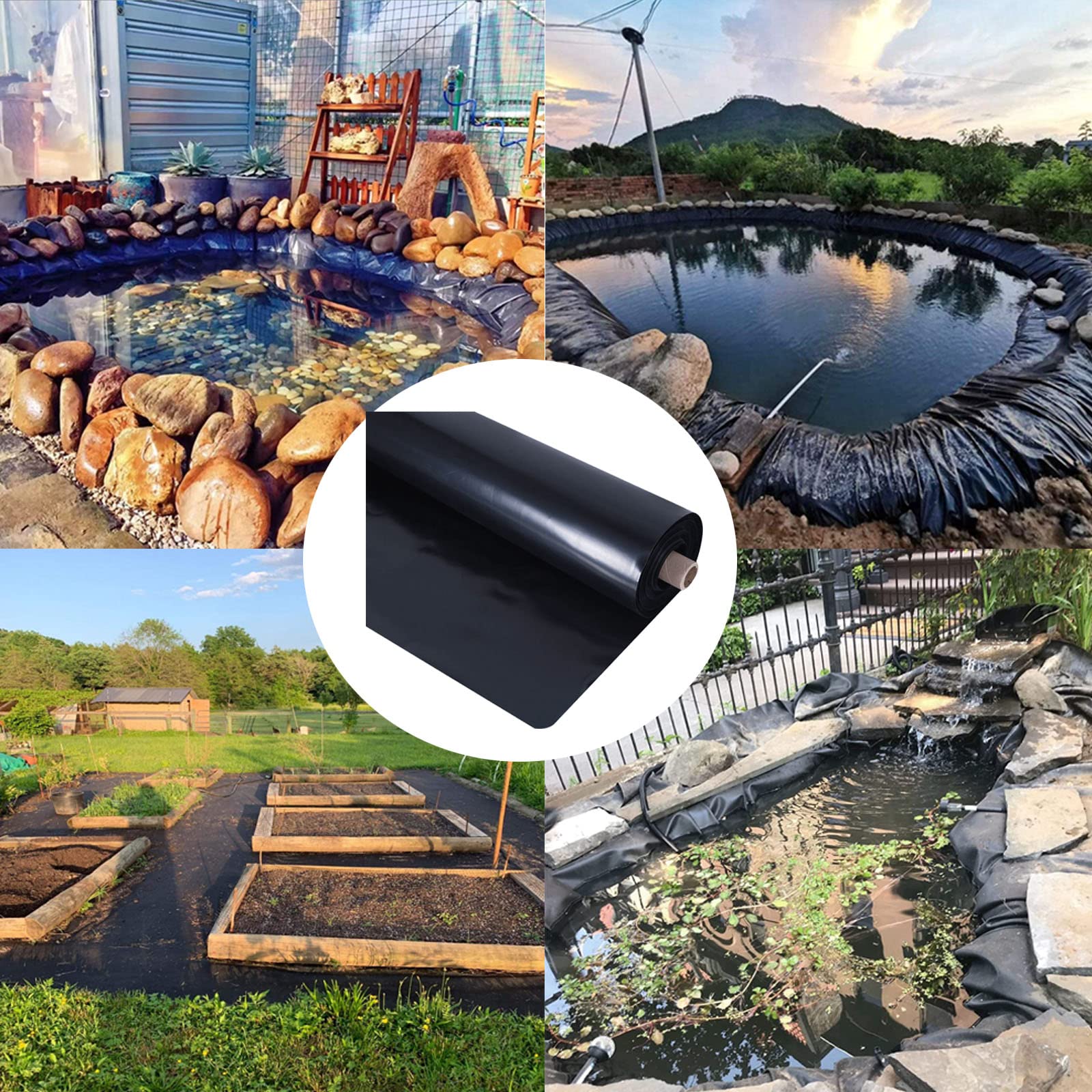 Czarna wkładka do stawu, 3 x 4 m, wytrzymały, elastyczny i trwały materiał HDPE, odporny na promieniowanie UV, wodoodporna gumowa podszewka do stawów, cechy wody, plastikowa wkładka do budowy stawu