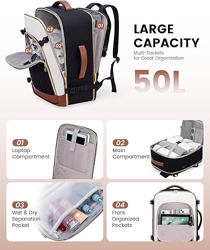 Miniatura 3 de LOVEVOOK Mochila de viaje grande, equipaje de mano para aviones, Mochilas de viaje