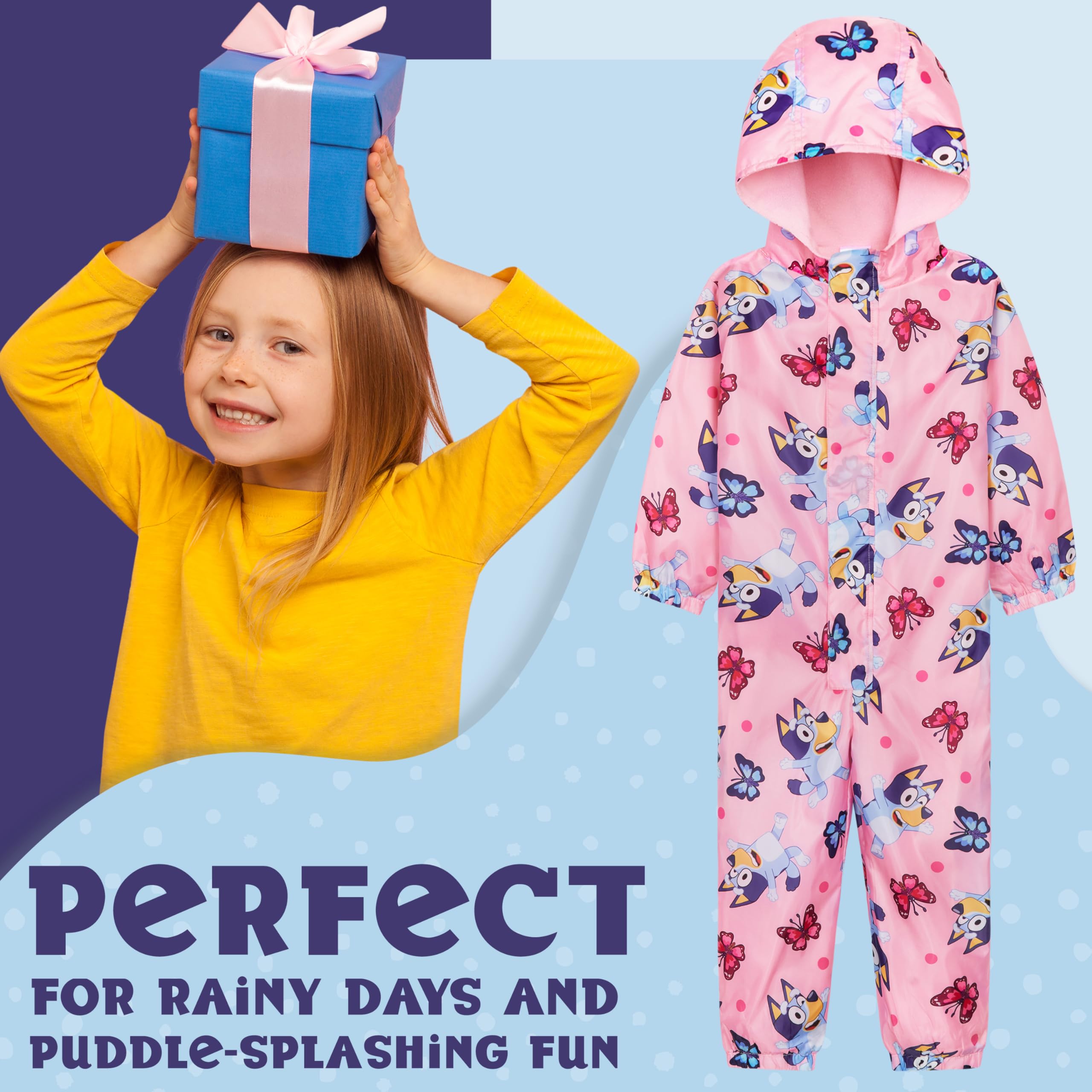 BlueY Combinaison Imperméable Fille, Combinaison de Pluie Tenue de Pluie Enfant avec Capuche et Doublure Polaire, Idéale pour l'Extérieur
