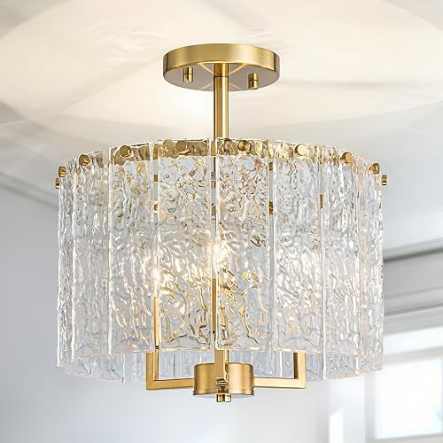 Miniatura 11 de Lámpara de techo de cristal K9 de lujo de 3 luces para sala de estar, vestíbulo, dormitorio, lámpara semiempotrada cerca del techo, pantalla de