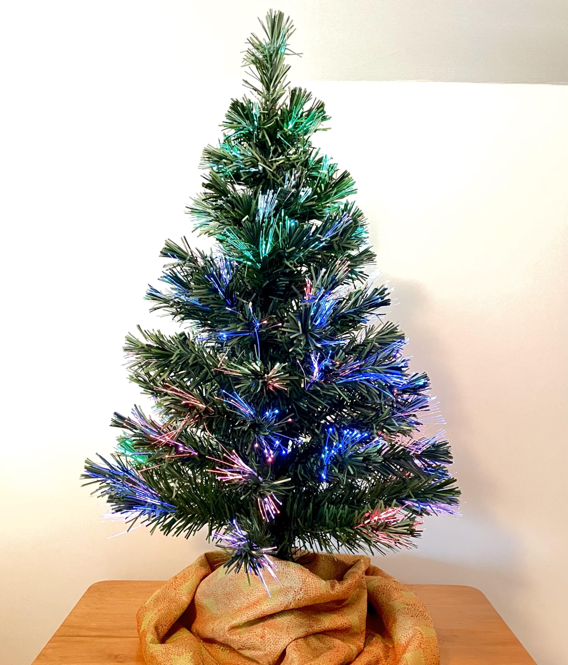 Flexible Flyer Small Fiber-Optic Christmas Tree. 32” Mini Pre-Lit LED Multi-Colored Tabletop Xmas Decoration, 2 Ft 8 in