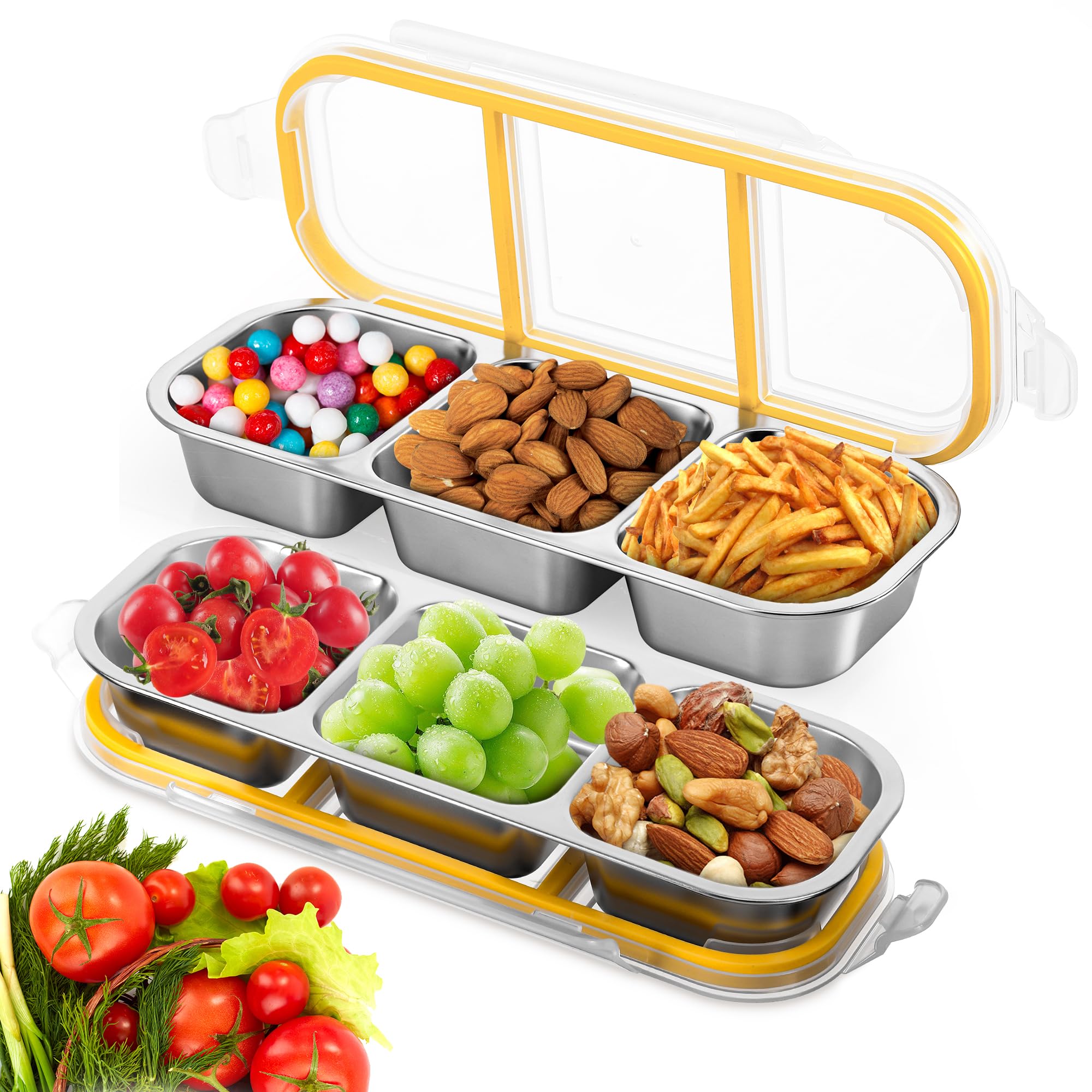 Fentar 2pc Stainless Steel Snack Box with Compartments, Leakproof Bento Box Kids, Reusable Snack Containers with Lids Airtight, Food Containers To Go Small Pots for Lunch Dips Nuts Fruits — image 1