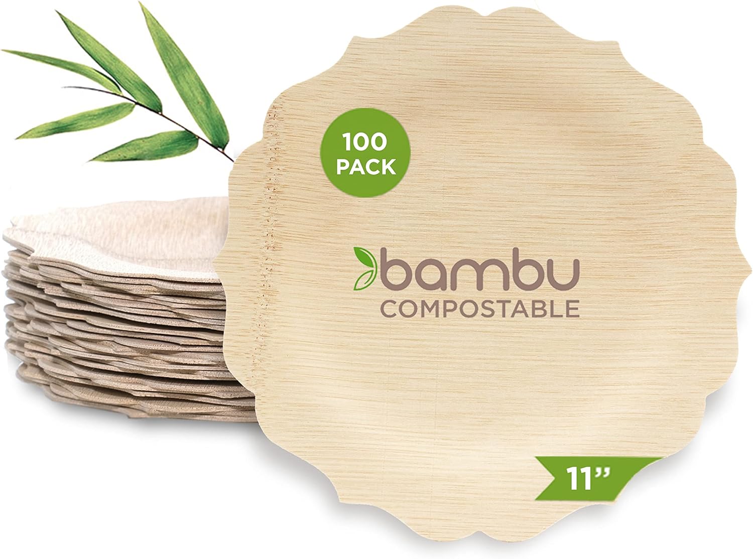 bambu Disposable Bamboo Fancy Plates 11 Inch, Organic