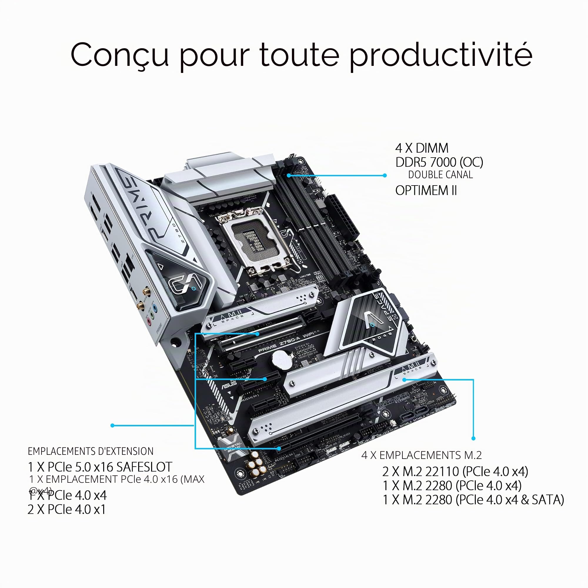 ASUS PRIME Z790-A WIFI – Carte mère Intel LGA 1700 ATX (16+1 DrMOS, PCIe 5.0, 4 x M.2, DDR5, Intel WIFI 6E, 2.5 Gb LAN, HDMI, Display Port, USB 3.2 Gen 2x2 Type-C, Thunderbolt, USB4)