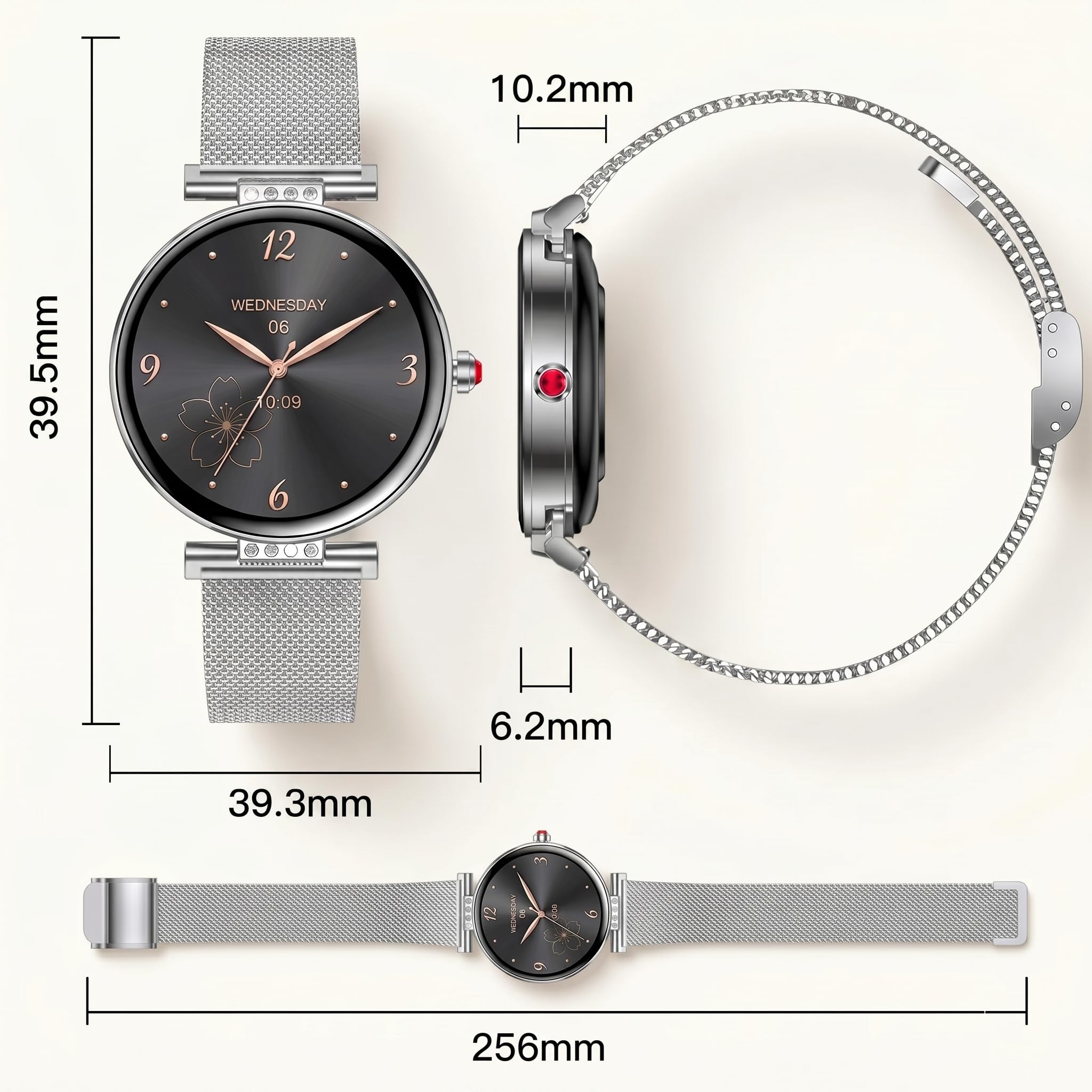 Montre Connectée Pour Femmes Petit Cadran Rond avec Fonction Téléphone Sport Surveillance de la Santé Notifications Par Application Suivi d'activité Bluetooth étanche pour Android IOS (Argenté)