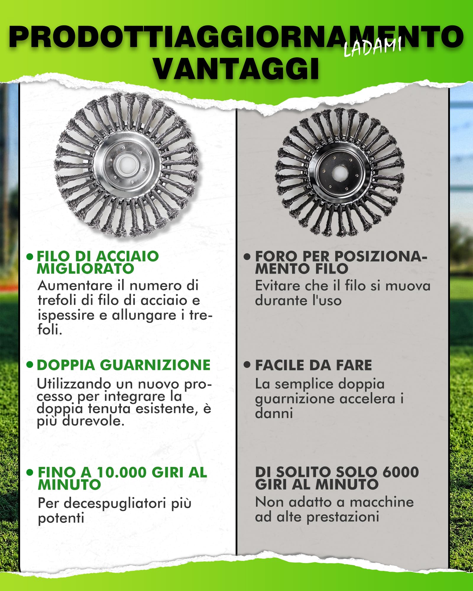 Spazzola per erbacce professionale, 25,4 x 200 mm, elevata stabilità, molto robusta, montaggio facile, 2 pezzi