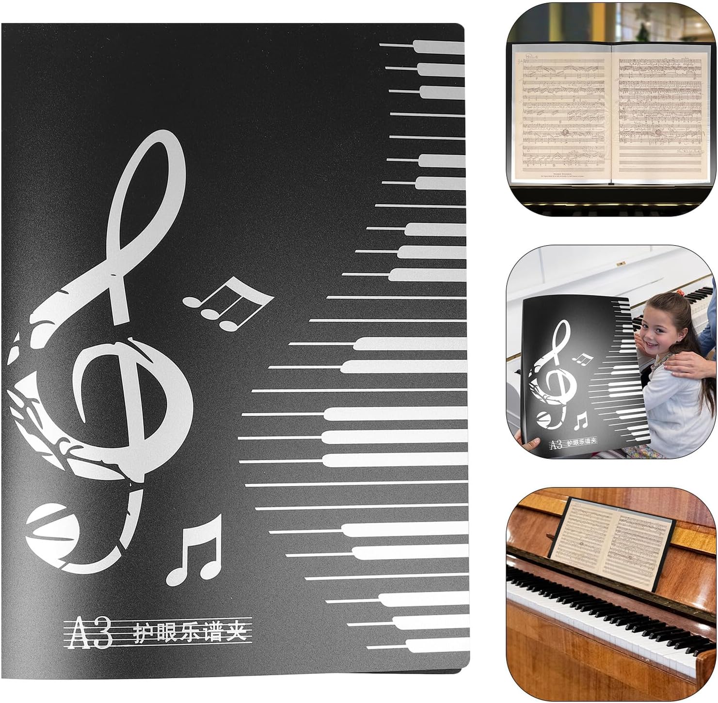 Beavorty A3 Music Sheet Folder for Marching Band with 20 Plastic Pages, Black Sheet Music Holder and Piano Score Organizer for Concerts and Choir Performances
