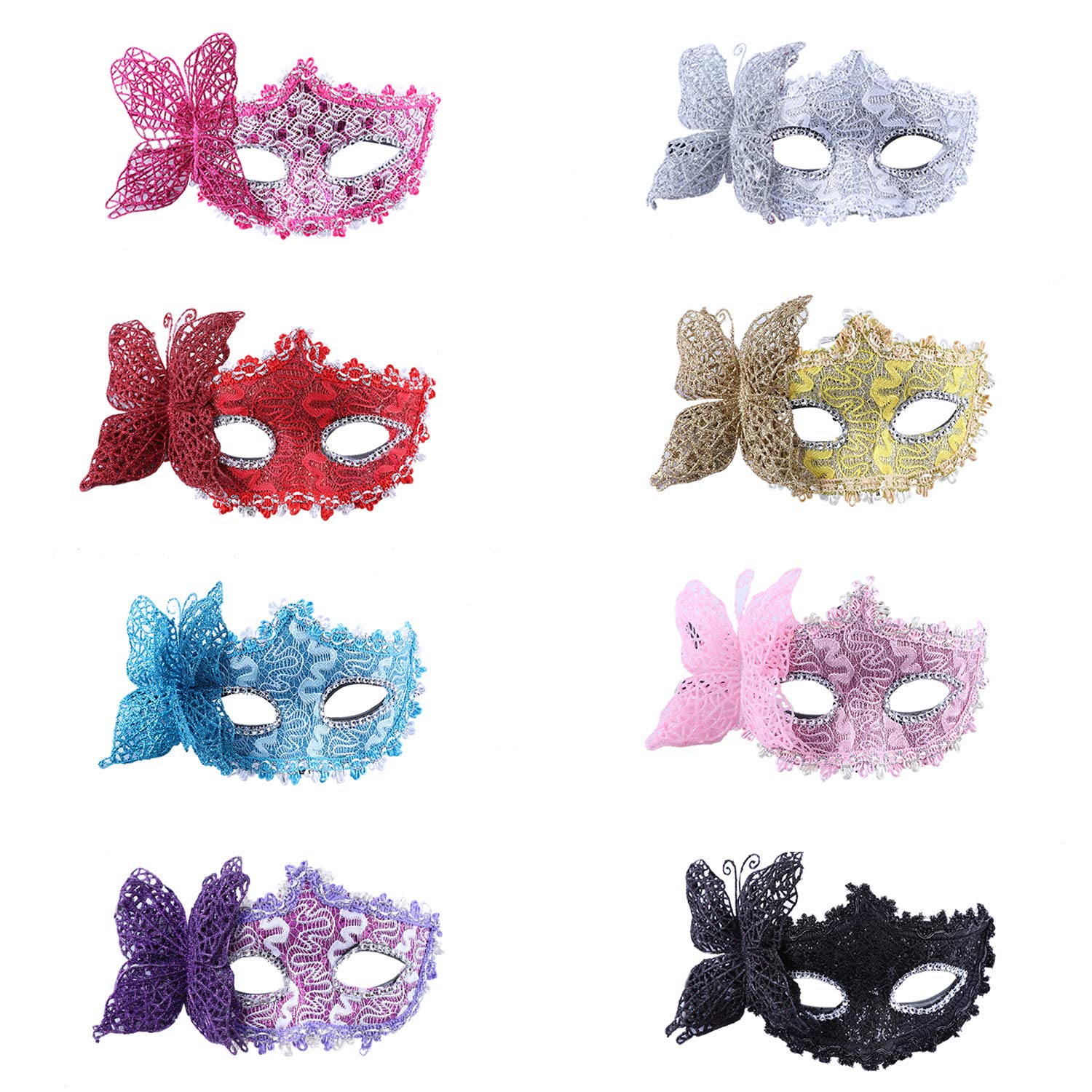 DesignerBox 8 Pieces Masquerade Masks, Half Face Mardi Gras Masquerade Mask Venetian Masks Set (Set 1), Set 2