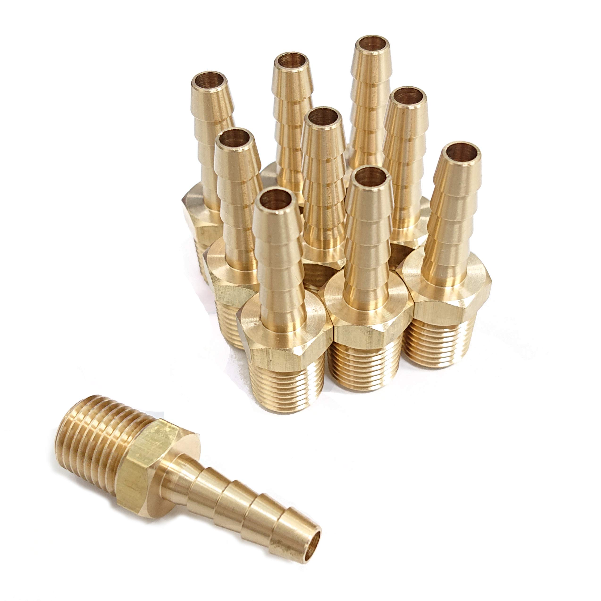T TANYA HARDWARE 1/4" Hose Barb to 1/4" NPT Male Thread Brass Air Hose Barb Fittings, 10 Piece