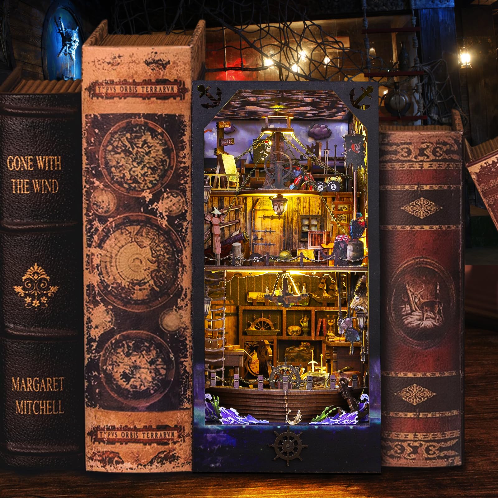 BuzzoXerex DIY Book Nook, DIY Casa in Miniatura Fermalibri in Legno 3D con Copertura Antipolvere, Luce LED Manuale per Arredare le Librerie e fare Regali Creativi (Aden)