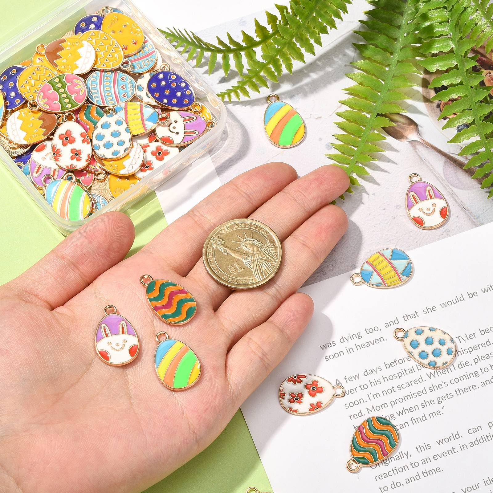 Stiesy 60Pcs 12 Styles Easter Egg Charms Pendants Enamel Egg Charms Colorful Egg with Easter Rabbit Pattern Dangle Charms for Jewellry Making DIY Crafts - Image 4