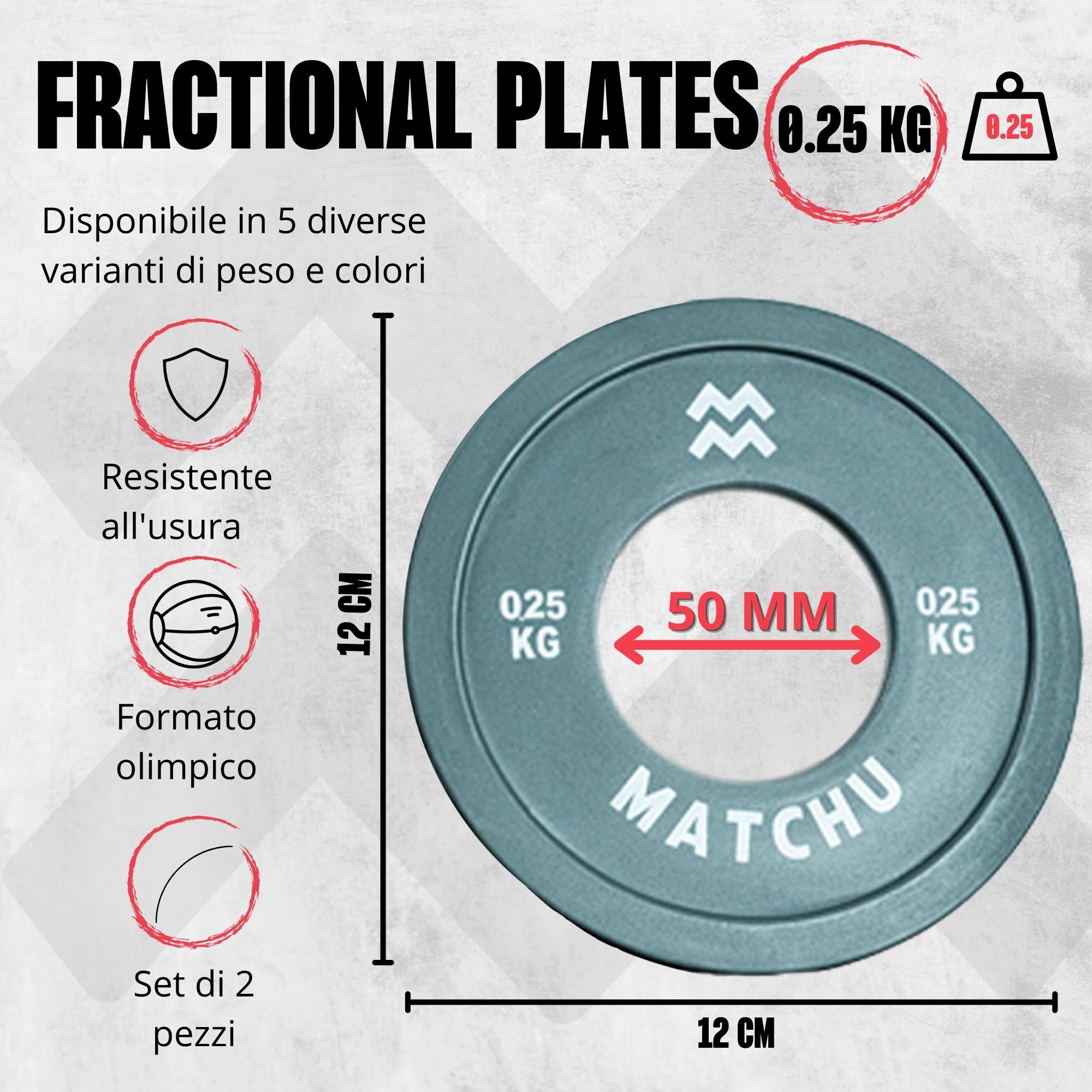 MATCHU - Mini dischi manubri - (2X) 0,25-2,5 KG - Diametro anello centrale 50mm - Grigio - Set di 2 pezzi - Dischi per manubri - Paraurti - Dischi di peso