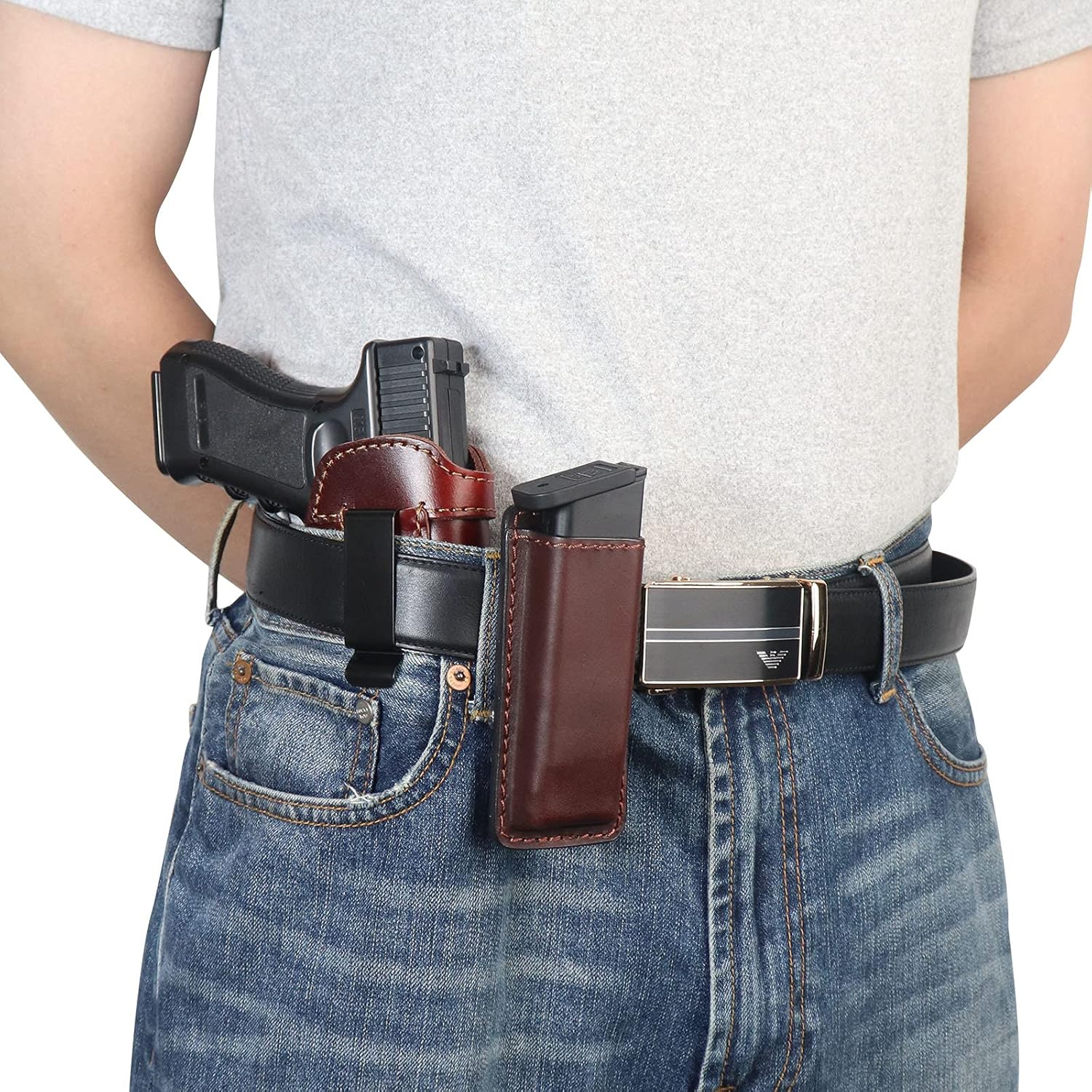 Kosibate Leather IWB Holster, Gun Holsters Compatible with S&W M&P Shield 9mm, G17 19 26 27 43, P226 SP2022 (Brown, Right-Handed) : Sports & Outdoors