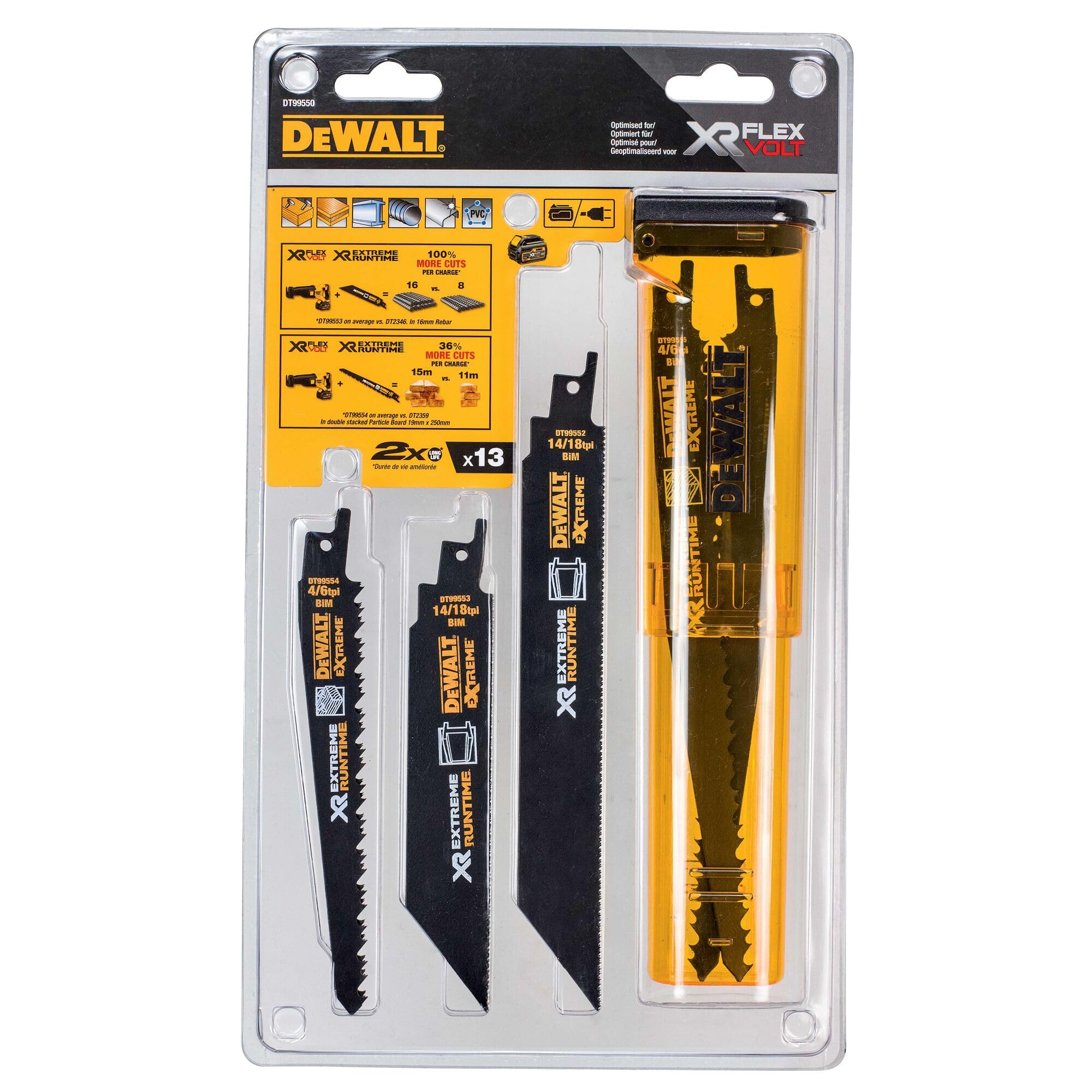 DeWalt, DT99550, QZ, Juego de 13 Hojas de Sierra Sable Bi, Metal XR EXTREME RUNTIME