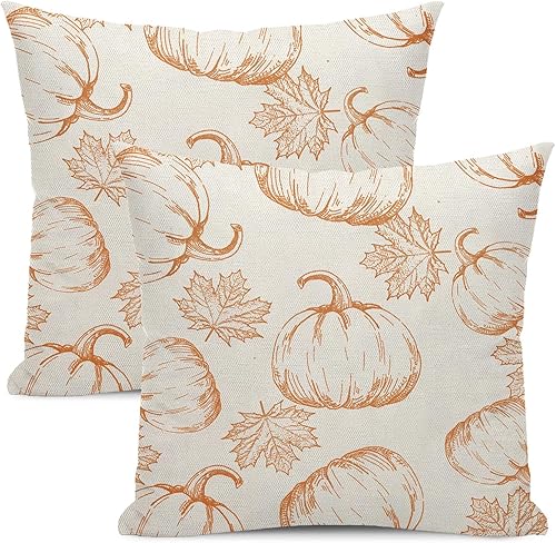 Fundas de almohada decorativas de otoño de 20 x 20 pulgadas, juego de 2 fundas de almohada de otoño naranja calabaza hojas de arce para exteriores, disponible en Yaxa Peru