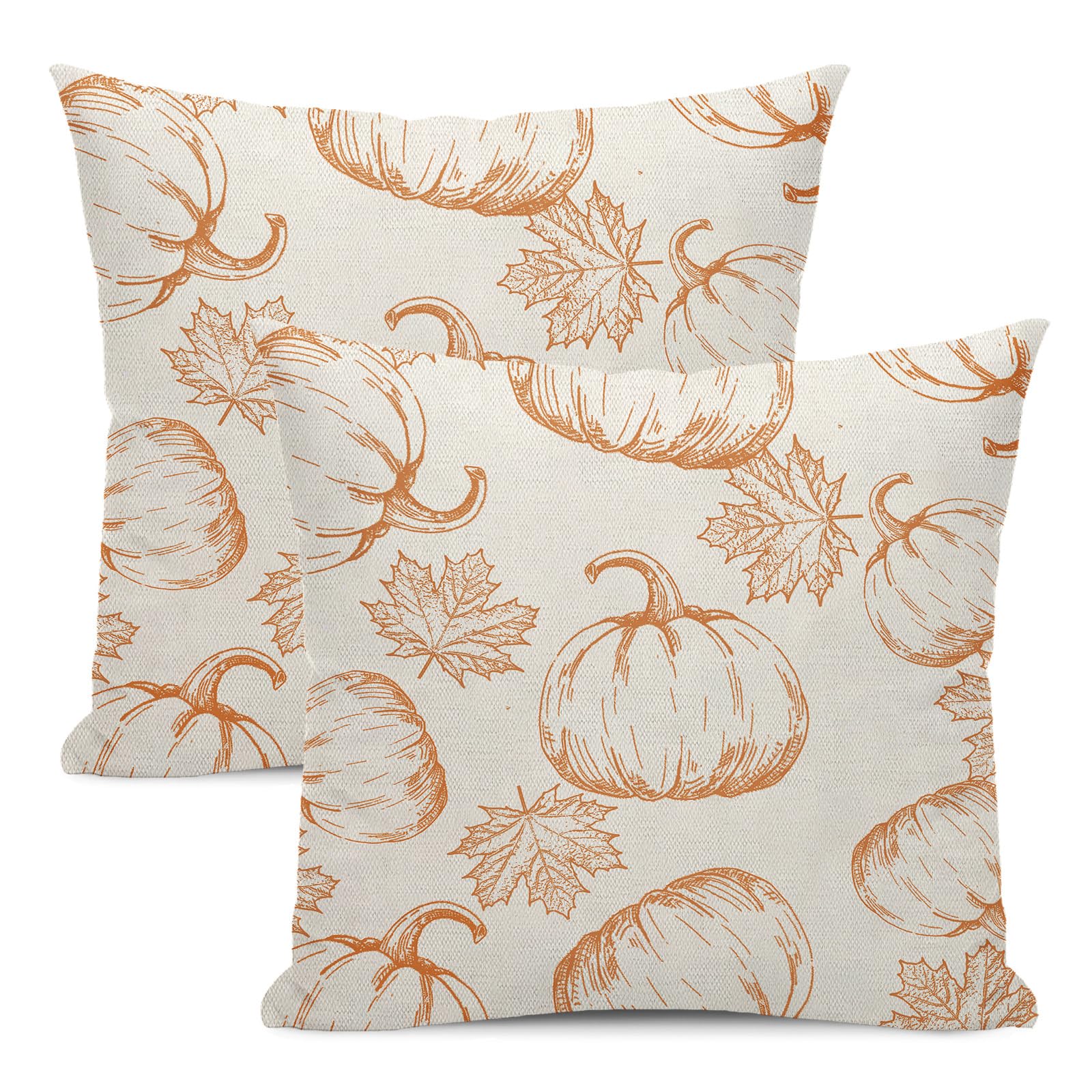 Fall Pillow Covers 16x16 Inch - Pumpkin & Bonfire Flannel Linen, Farmhouse Decor, Throw Cushion Cover For Sofa Bedroom - View #8