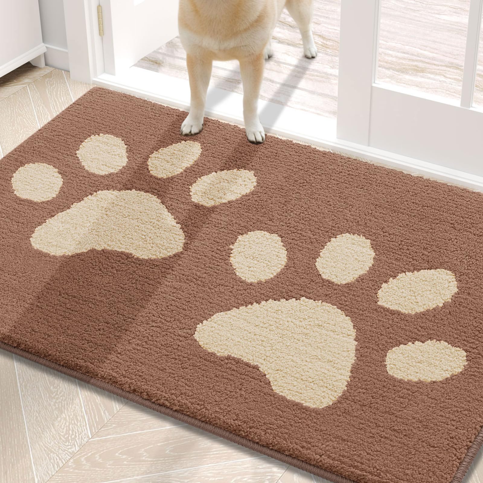 Buganda Dog Door Mat for Muddy Paws, Absorbent Dirt Trapper Washable Indoor Doormats, Non Slip Low-Profile Mud Mat for Dogs, Front Entrance Doormat