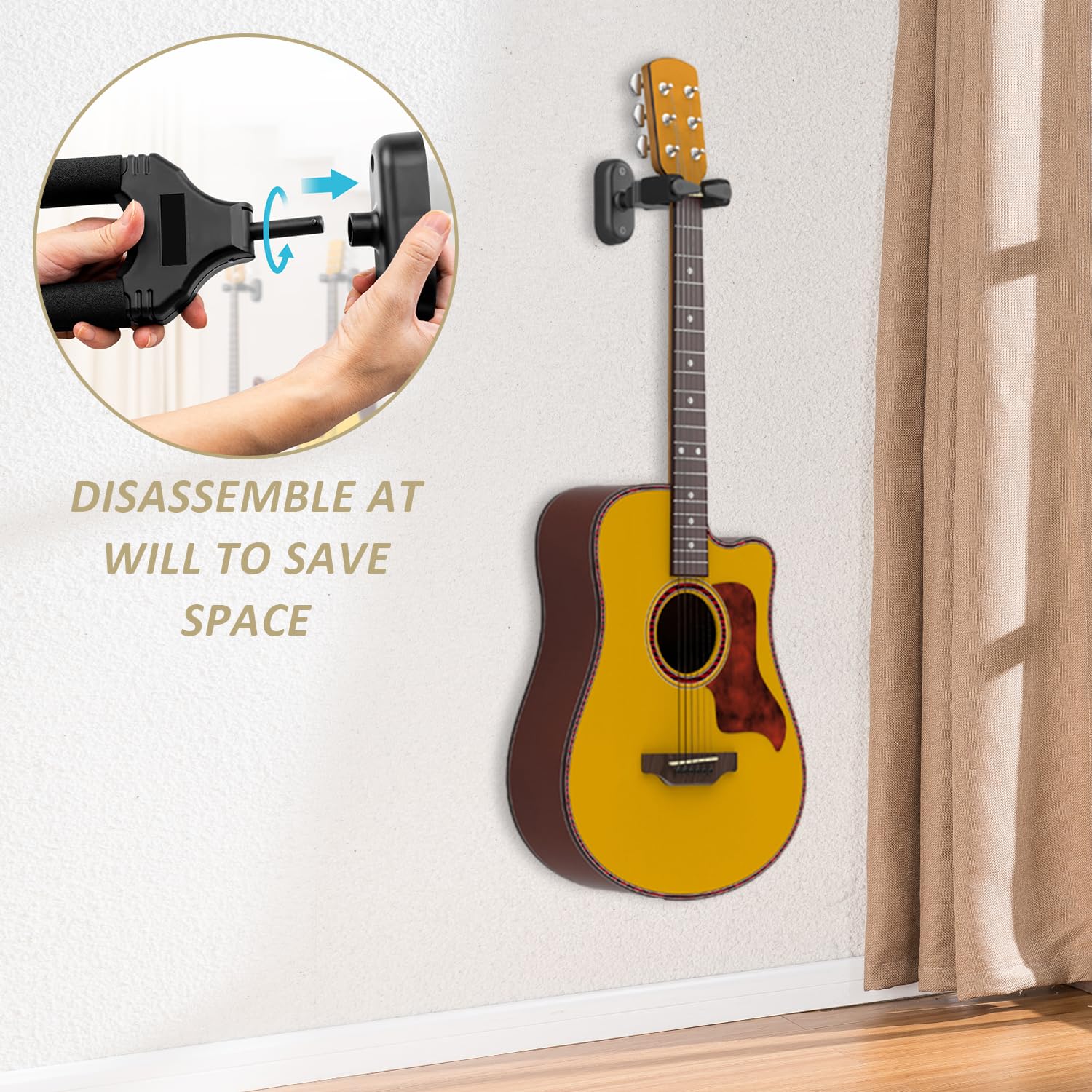 Supporto Parete Per Chitarra X2 Con 4 Plettri | Porta Chitarra Da Muro Per Acustica, Elettrica E Basso - Foto 2