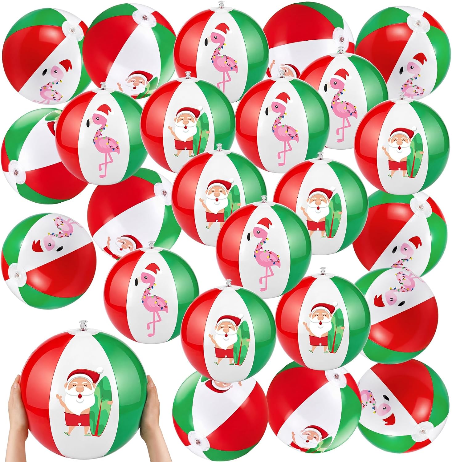 Jetec Christmas in July Inflatable Beach Balls 12'' Tropical Santa Flamingo Beachball Pool Swimming Party Decorations for Summer Holiday Luau Hawaiian Xmas Water Games