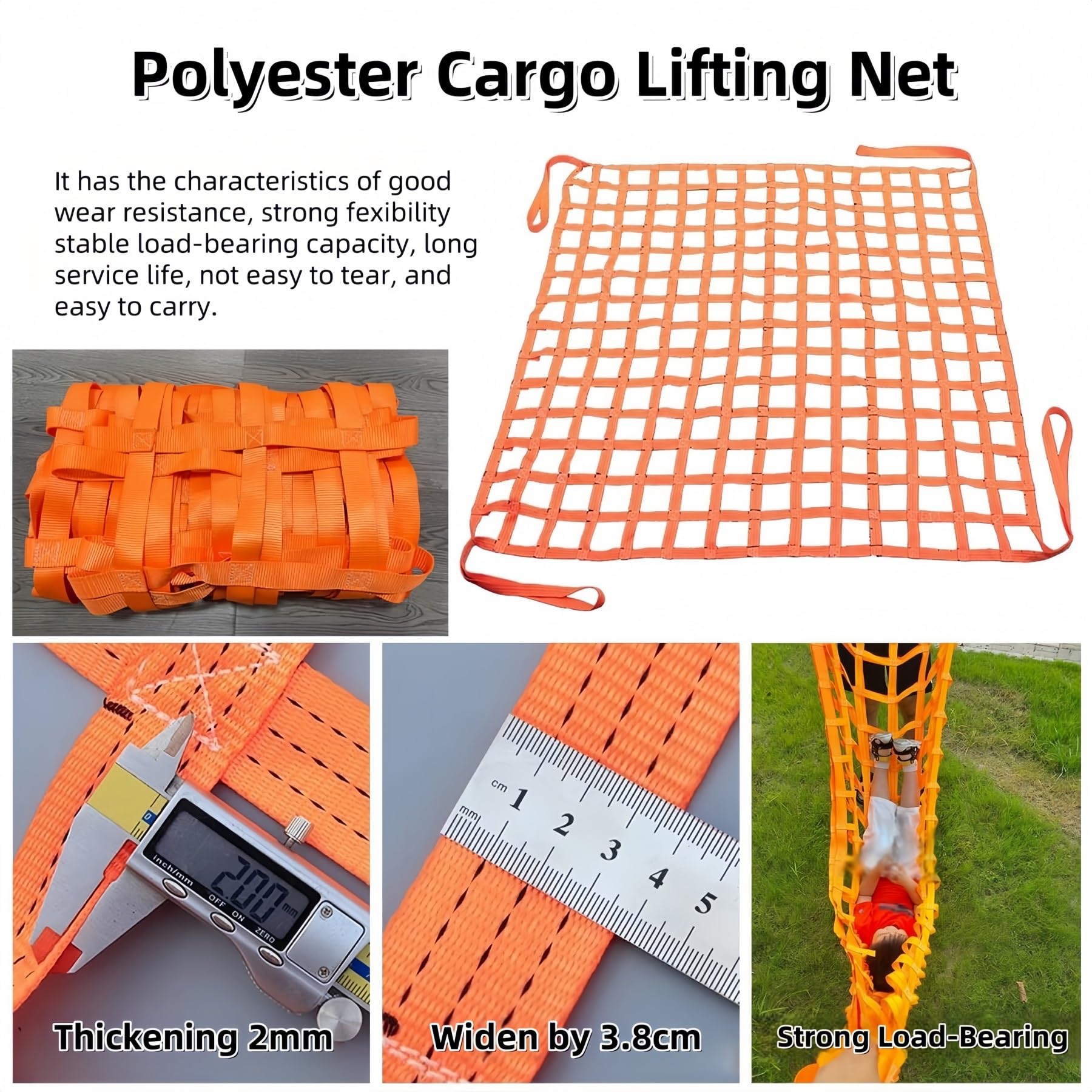 Equipos de manipulación de carga for camiones de remolque - Correas resistentes for manipulación de materiales de 1 m, 2 m, 3 m y 4 m - Redes de elevación de carga - Red de cesta de carga(2x2m(2000kg)