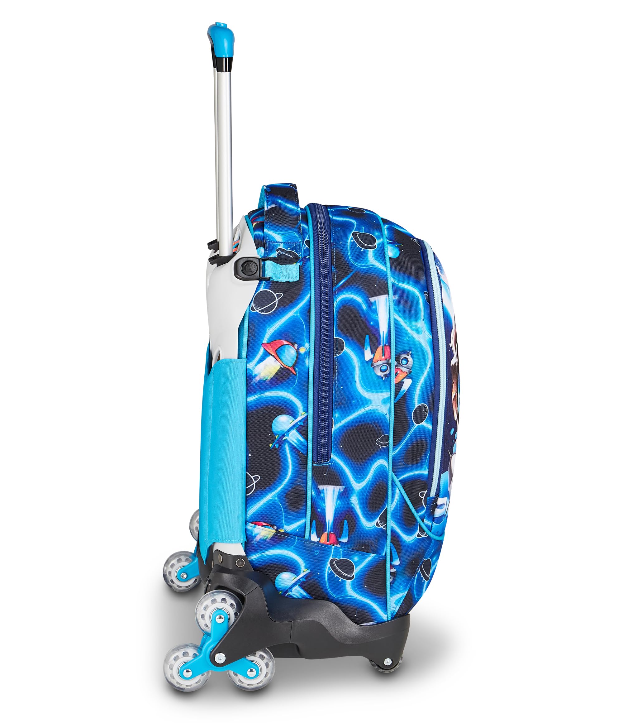 SJ GANG STYLE JAM GANG Trolley Scuola Jack 8 ruote SPACE LED BOY, Blu, 34 L, Scomponibile, Uso Zaino, Cross-over System, Spallacci a scomparsa, Tasca portaborraccia, Elementari e medie, Bambino