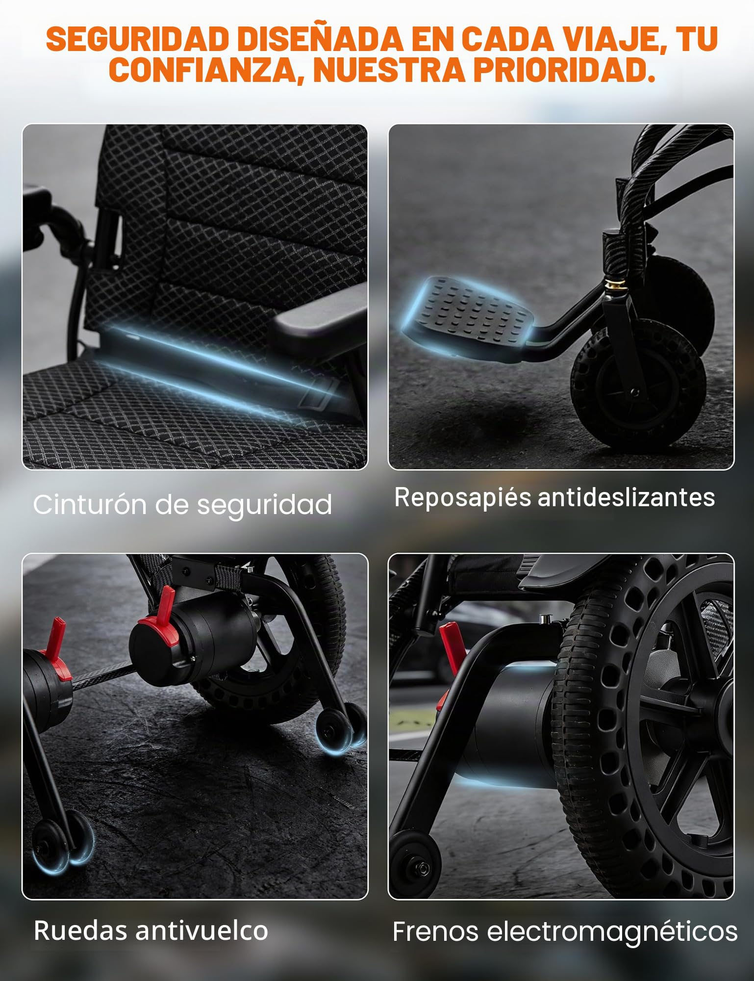 Sillas de ruedas eléctricas plegables ligeras para adultos, motor de 500 W, batería desmontable de 10 Ah, absorción de impactos y marco de aluminio, plegado de 3 segundos, capacidad de carga