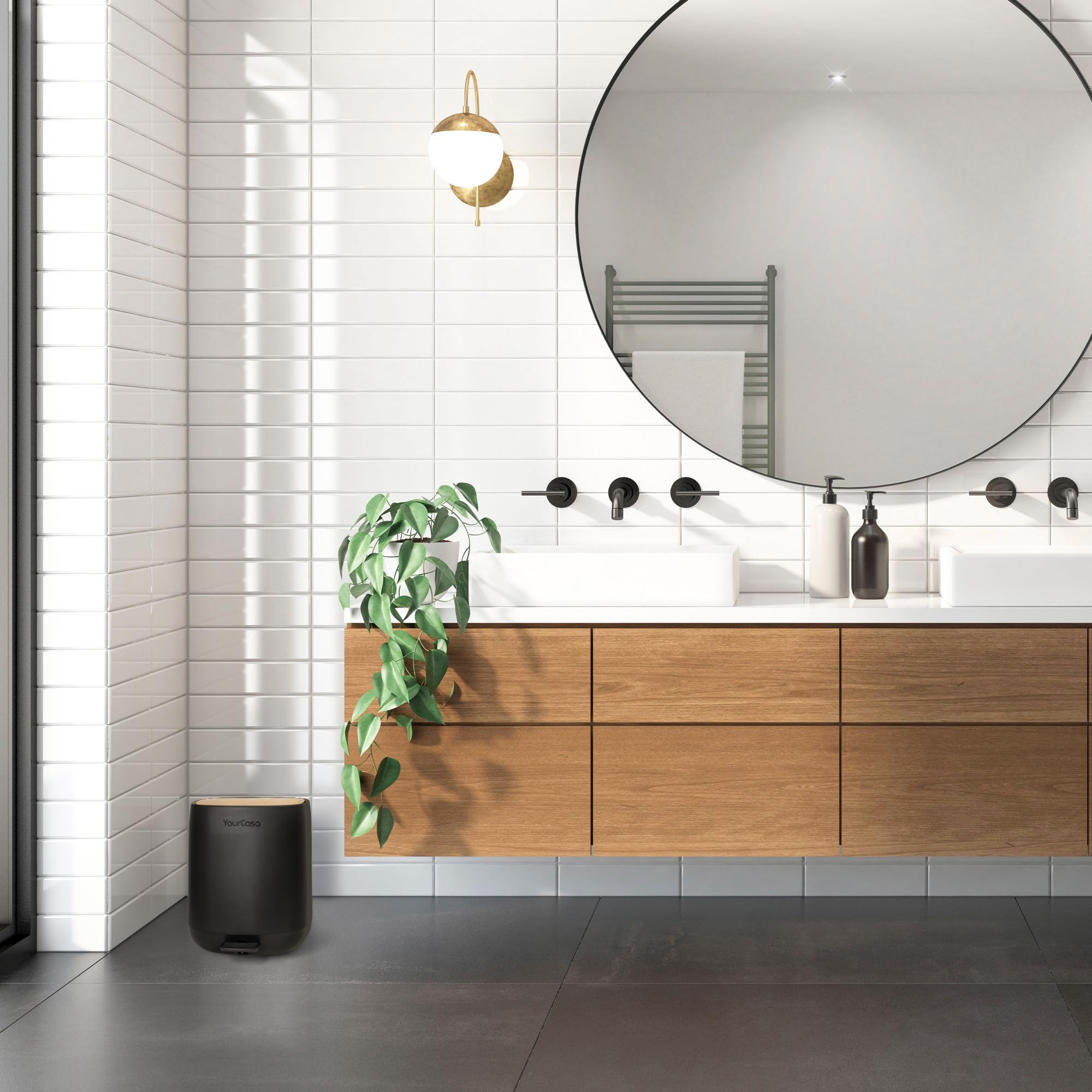 YourCasa Mülleimer Bad [5L] - 30% weniger Plastik - Badeimer - Kosmetikeimer Badezimmer Klein - Badmülleimer mit Deckel und Softclose – Abfalleimer Toilette WC - herausnehmbaren Inneneimer (Schwarz)
